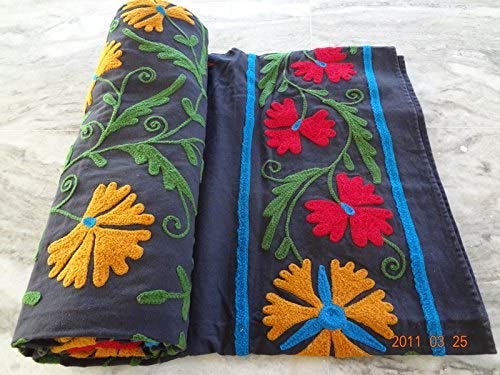 Indo Uzbek Suzani Embroidered Queen Size Bed Cover Set with 2 Pillow Cases - Handmade Pink City Craft - Elegant Throw Tapestry for Bedroom Decor, Boho Chic Home Styling