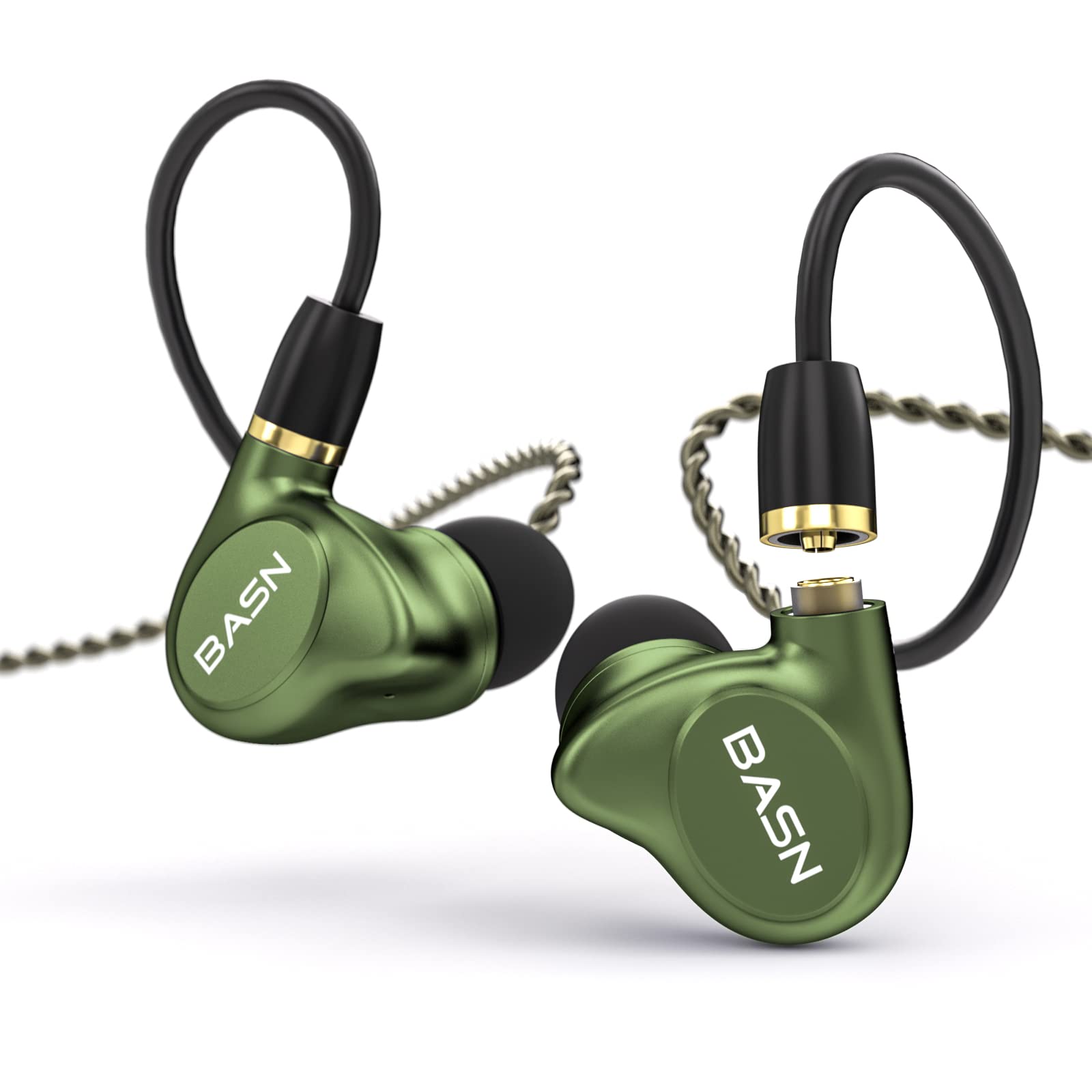 BASN 4 Driver In-Ear Monitor Headphones - Professional Noise Isolating IEMs with Deep Bass for Musicians, Singers, Drummers & Bassists (Metallic Green) | Perfect for Live Performances, Studio Recording & Stage Monitoring