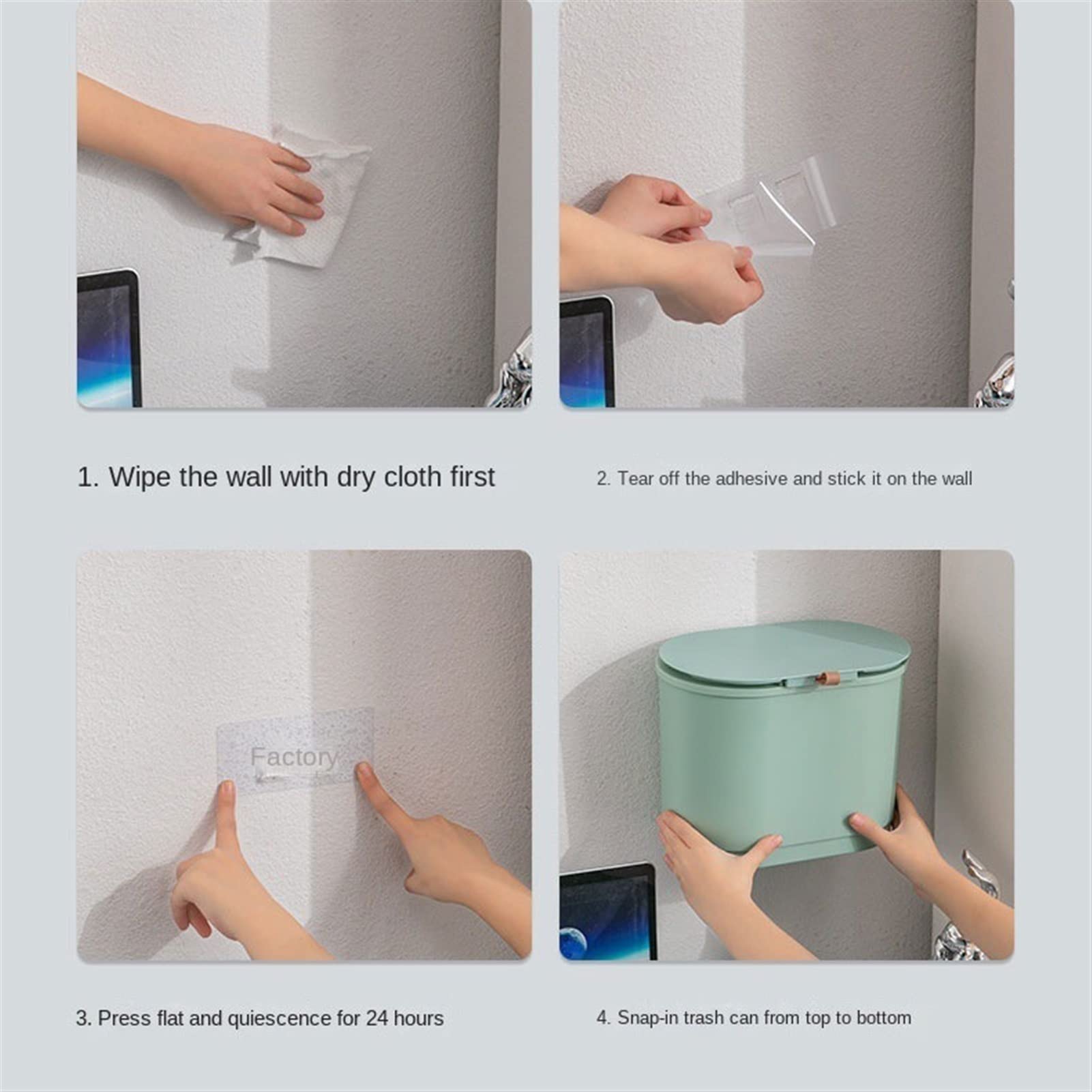 TOMYEUS Wall Mounted Trash Can with Lid - Medium Size Kitchen & Bathroom Garbage Bin for Home, Office - Space Saving Hanging Waste Basket for Under Sink, Toilet, Laundry Room Storage