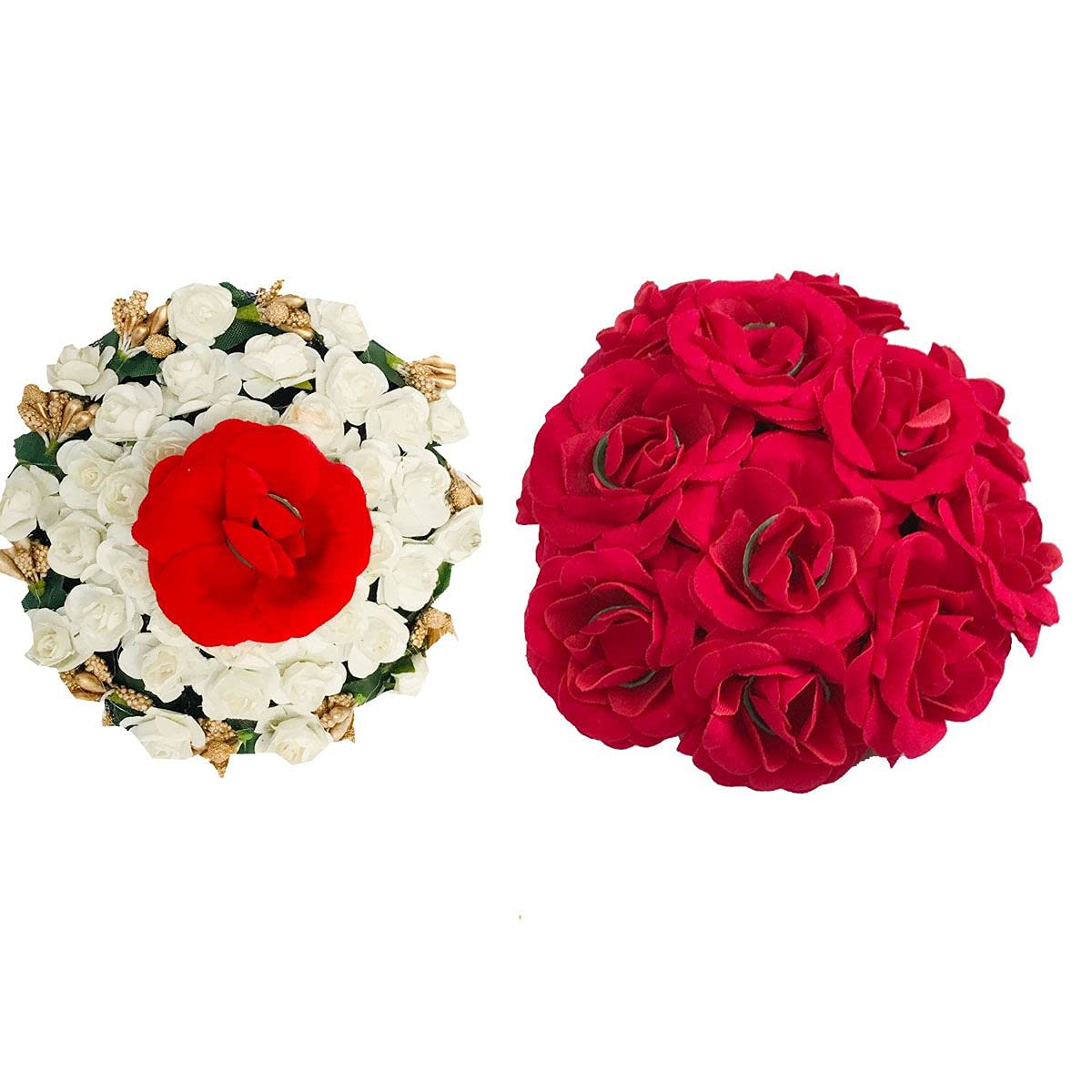 GuruEmbellish Floral Gajra Hair Bun Maker - White & Red Combination (Pack of 2) | Handmade Indian Hair Accessories for Weddings, Festivals & Special Occasions