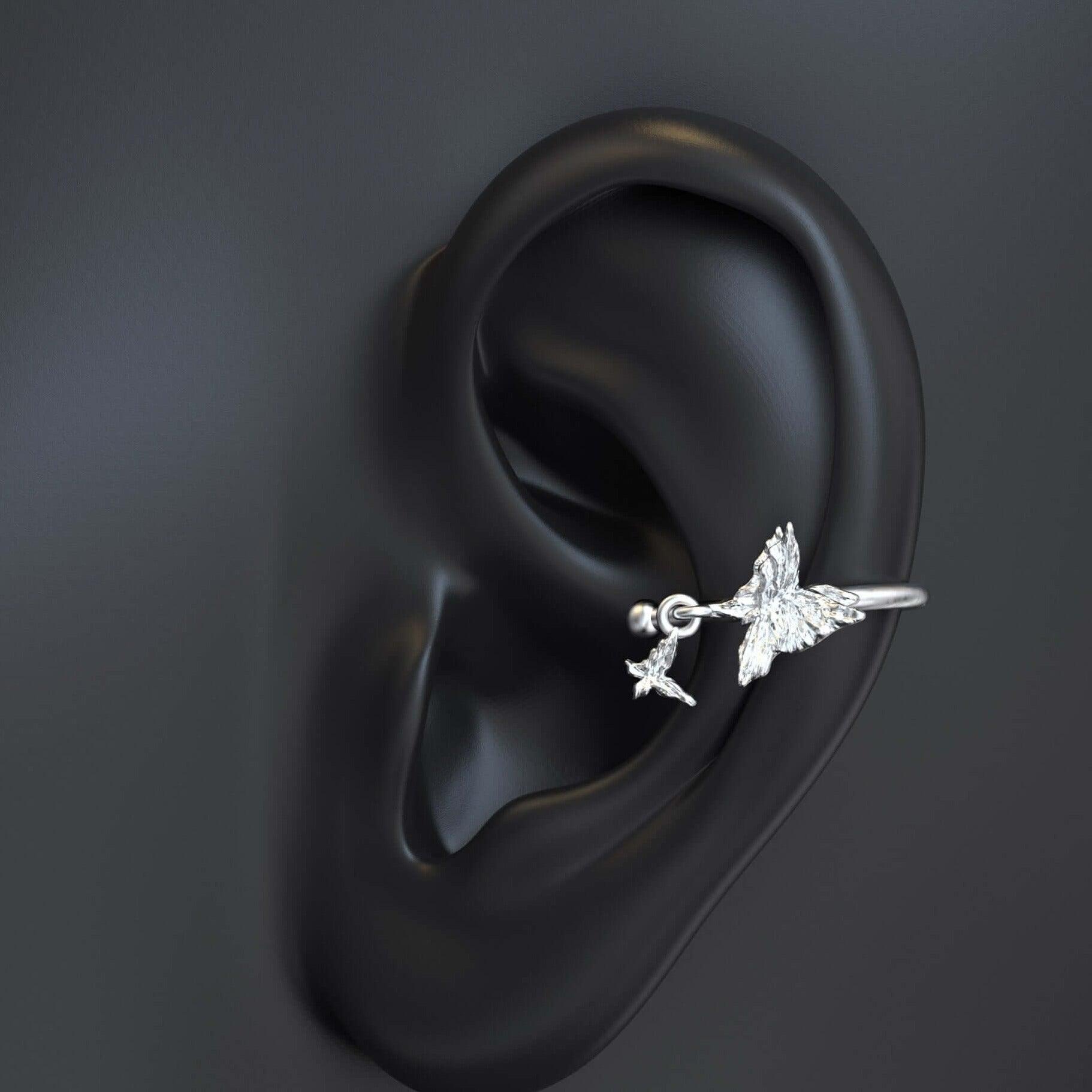 Butterfly Wasteland S925 Sterling Silver Ear Clips & Lip Clips™ - Hypoallergenic Body Jewelry for Piercings, Perfect for Parties, Festivals and Alternative Fashion