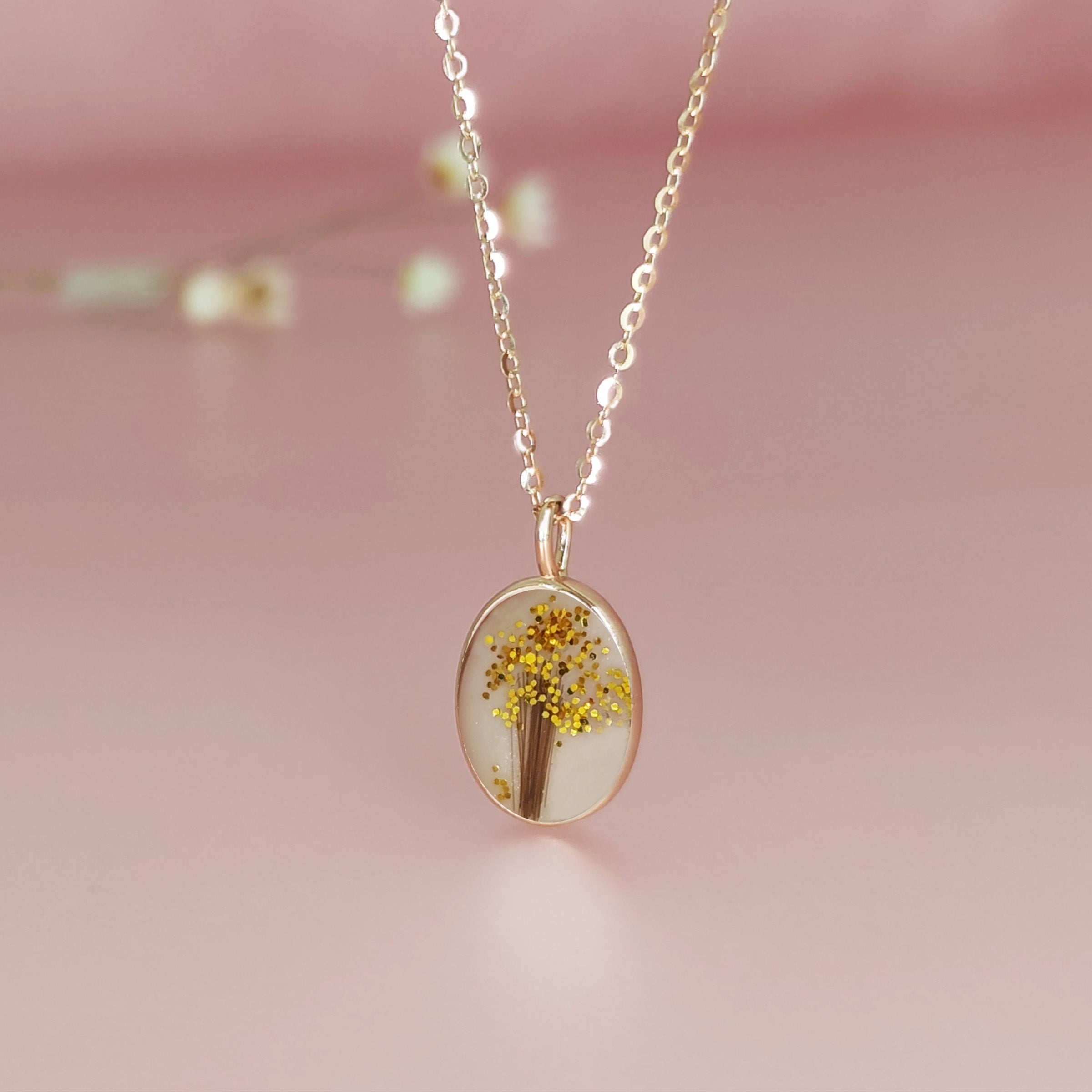 Solid Gold Oval Hair & Fur Memorial Necklace - Elegant Pet Keepsake Jewelry for Ashes, Perfect for Pet Lovers & Memorial Gifts