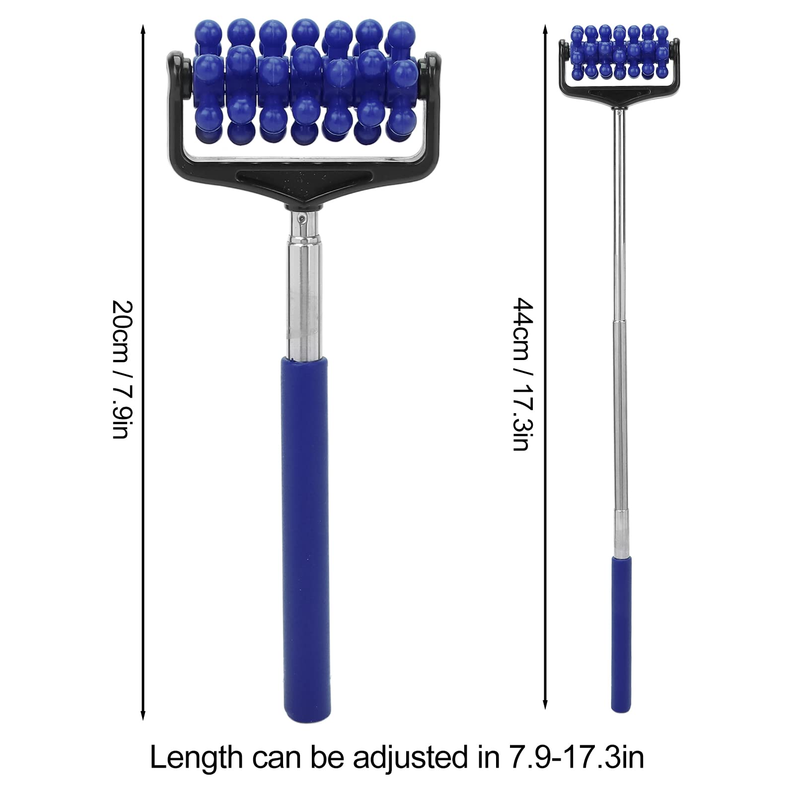 Telescopic Back Massage Roller Stick - Adjustable Rubber Muscle Massager for Neck, Arm, Leg & Back Pain Relief - Perfect for Post-Workout Recovery & Home Relaxation (Navy Blue) - Ideal for Athletes, Office Workers & Stress Relief