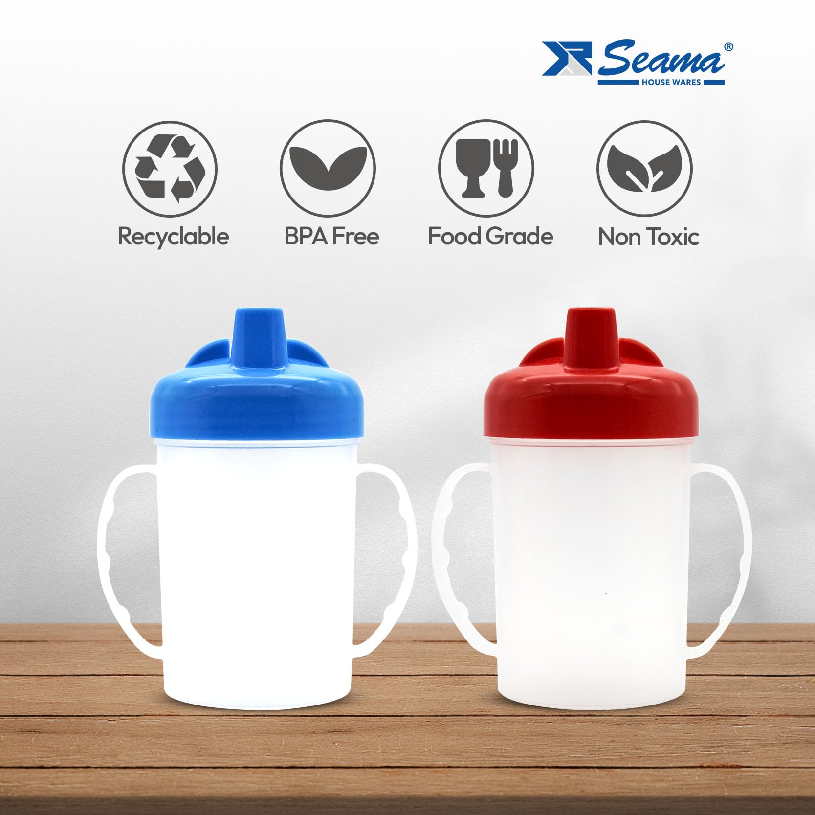 Seama Chottas 300ml Plastic Sippy Cups for Toddlers & Kids - Set of 2 Leak-Proof Baby Bottles with Handles | BPA-Free Spill-Proof Drinking Cups for School, Travel & Home Use