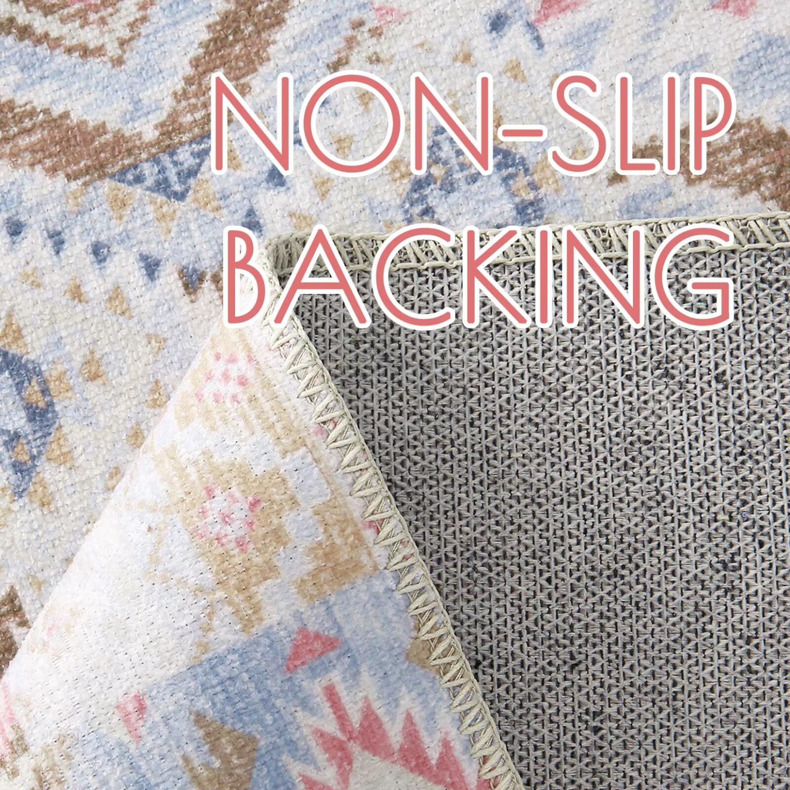 GARVEE 2x3 Washable Non-Slip Chenille Rug - Farmhouse Entryway Mat for Kitchen, Bathroom, Bedside & Front Door - Low Pile Tribal Throw Carpet in Pink | Perfect for High-Traffic Areas & Cozy Home Decor
