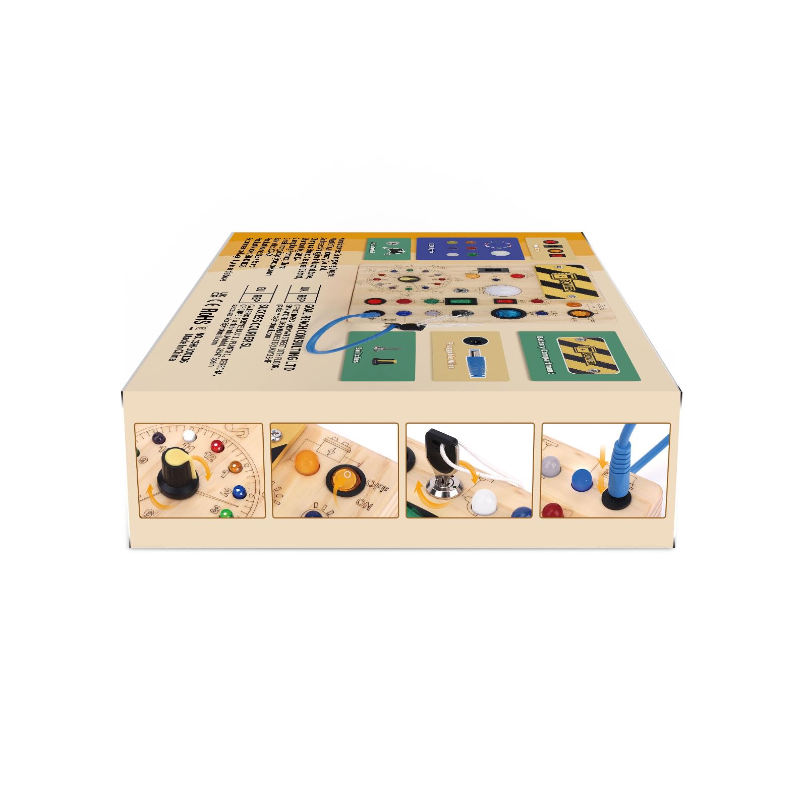 Montessori Busy Board for Toddlers 1-3 Years - Wooden Sensory Travel Toy, Educational Learning Activity Board - Perfect Gift for 1+ Year Old Boys & Girls (Busy Board Plus V2, Medium, Yellow) - Ideal for Airplane Travel, Car Rides & Home Playtime