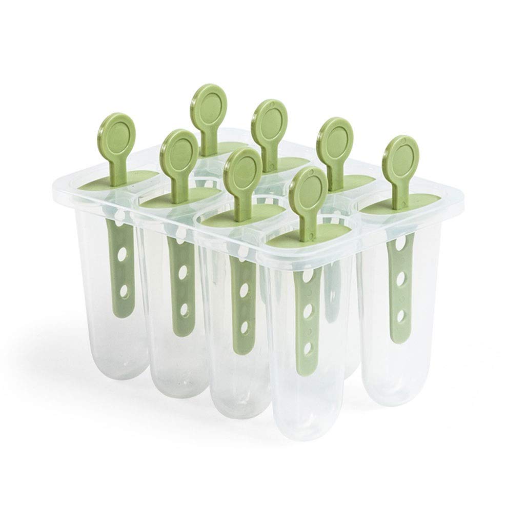 WENMENG2021 Silicone Ice Cube Trays with Lids - 8 Popsicle Molds Set Includes Sticks & Drip Guards | Easy Release, BPA Free | Perfect for Homemade Ice Pops, Cocktails, Smoothies & Party Treats (Green)