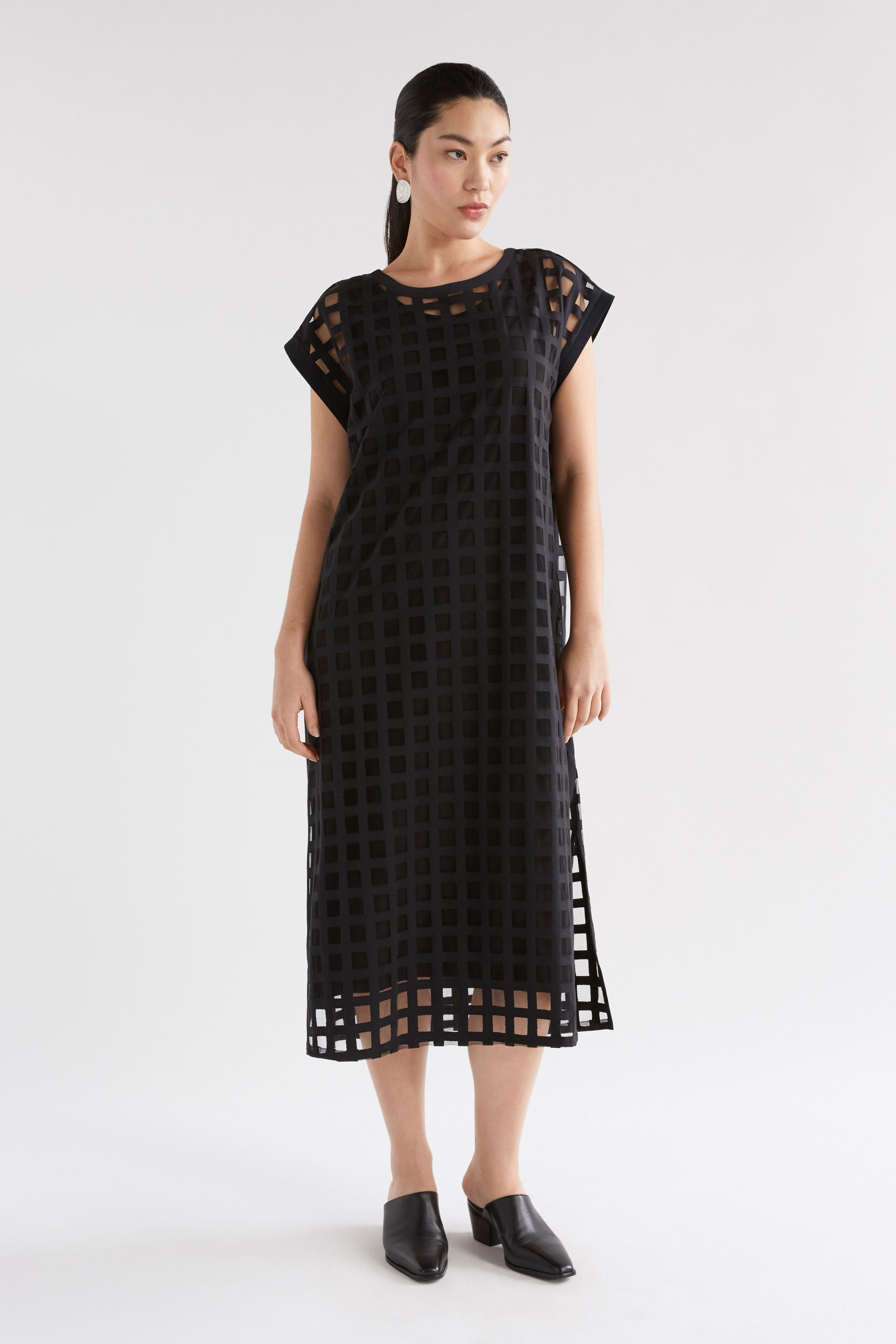 Stylish Grid Burnout Midi Dress for Women - Trendy Summer Casual & Party Wear - Perfect for Beach Vacations, Date Nights & Outdoor Events