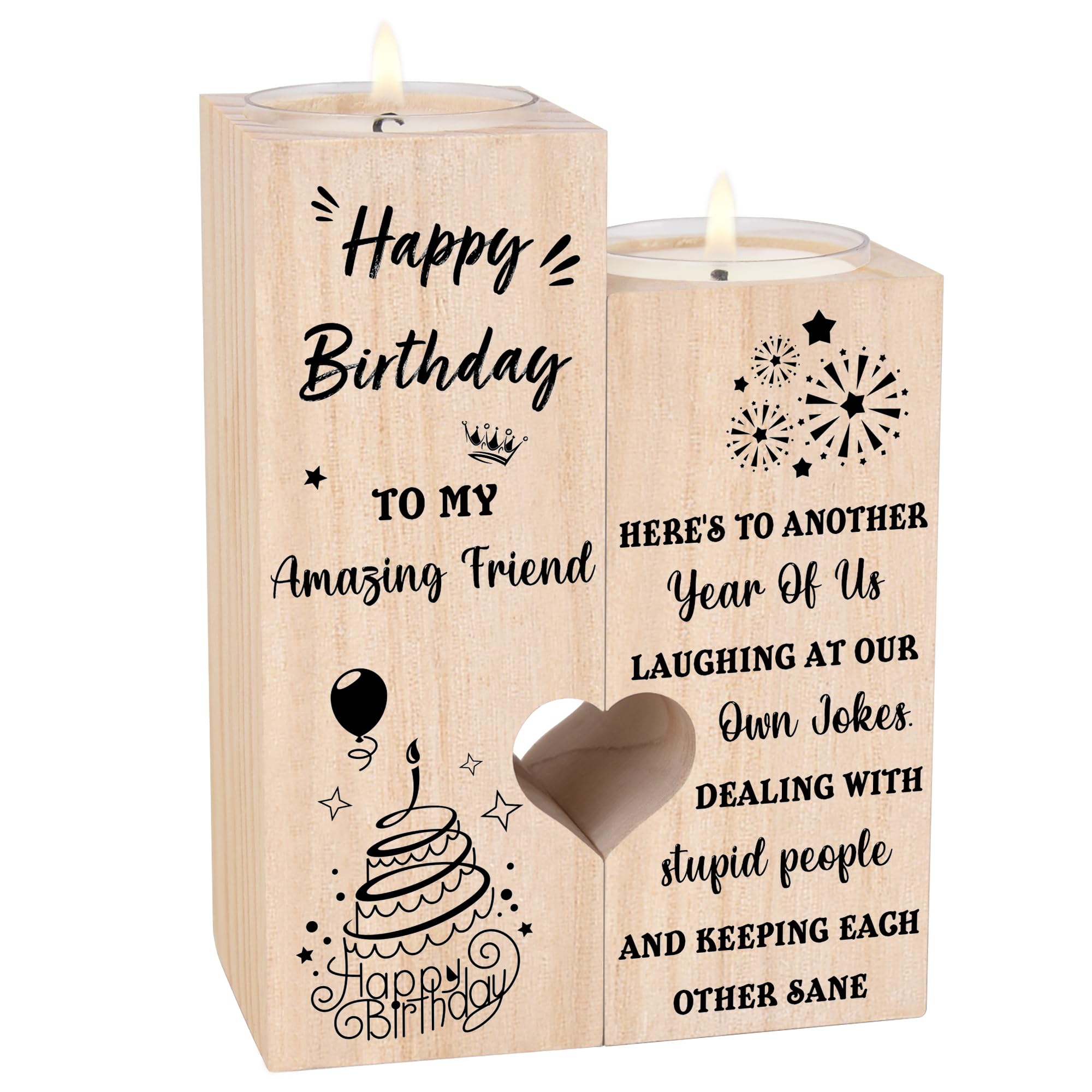 Unique Wooden Heart-Shaped Candle Holders with Candles - Perfect Birthday Gifts for Women, BFF & Bestie | Friendship Gifts & Party Decor for Birthdays, Anniversaries & Special Occasions