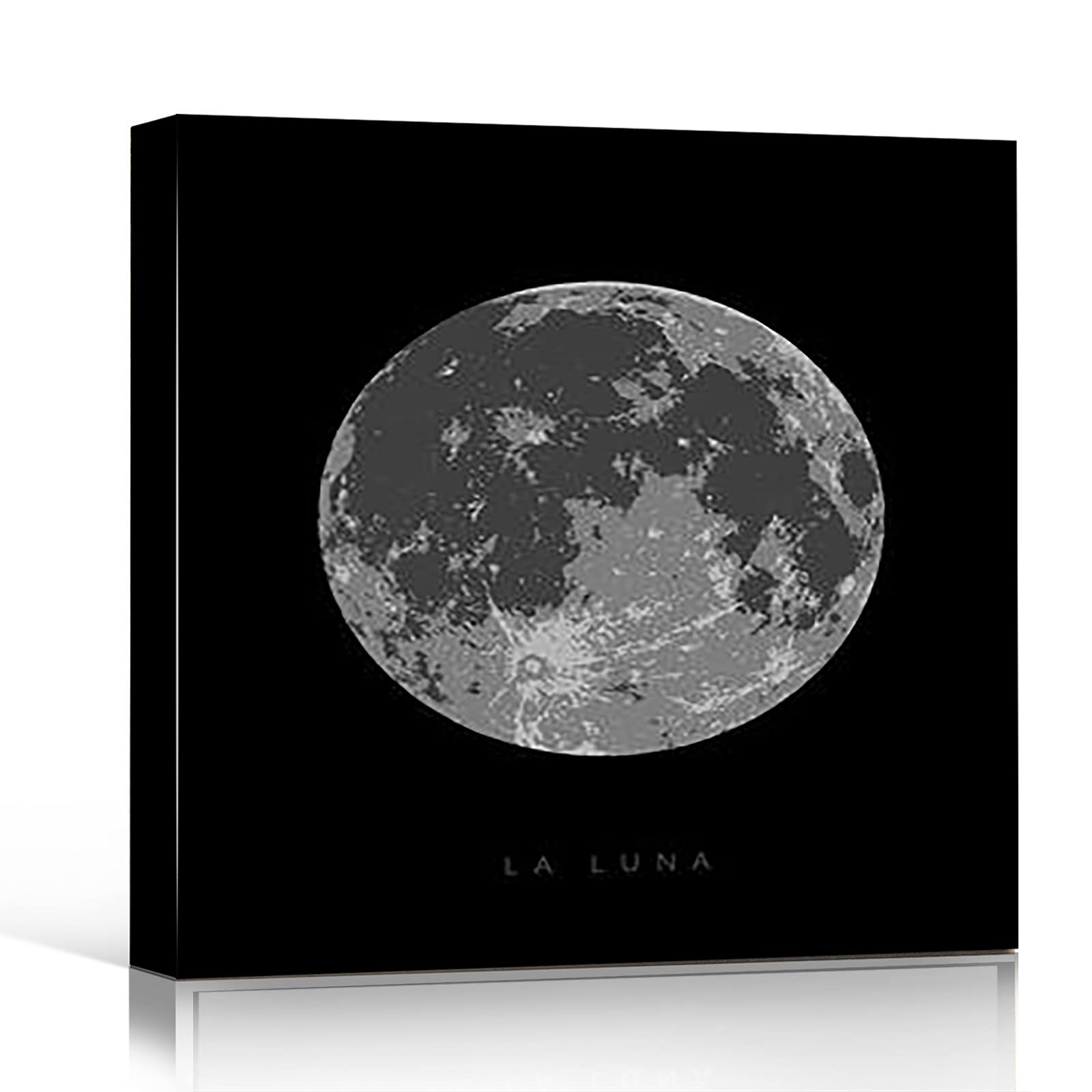 Funny Moon Phase Wall Art - 12x12 Inch Framed Modern Canvas Poster for Kids Room & Office Decor - Perfect for Nursery, Bedroom, or Workspace