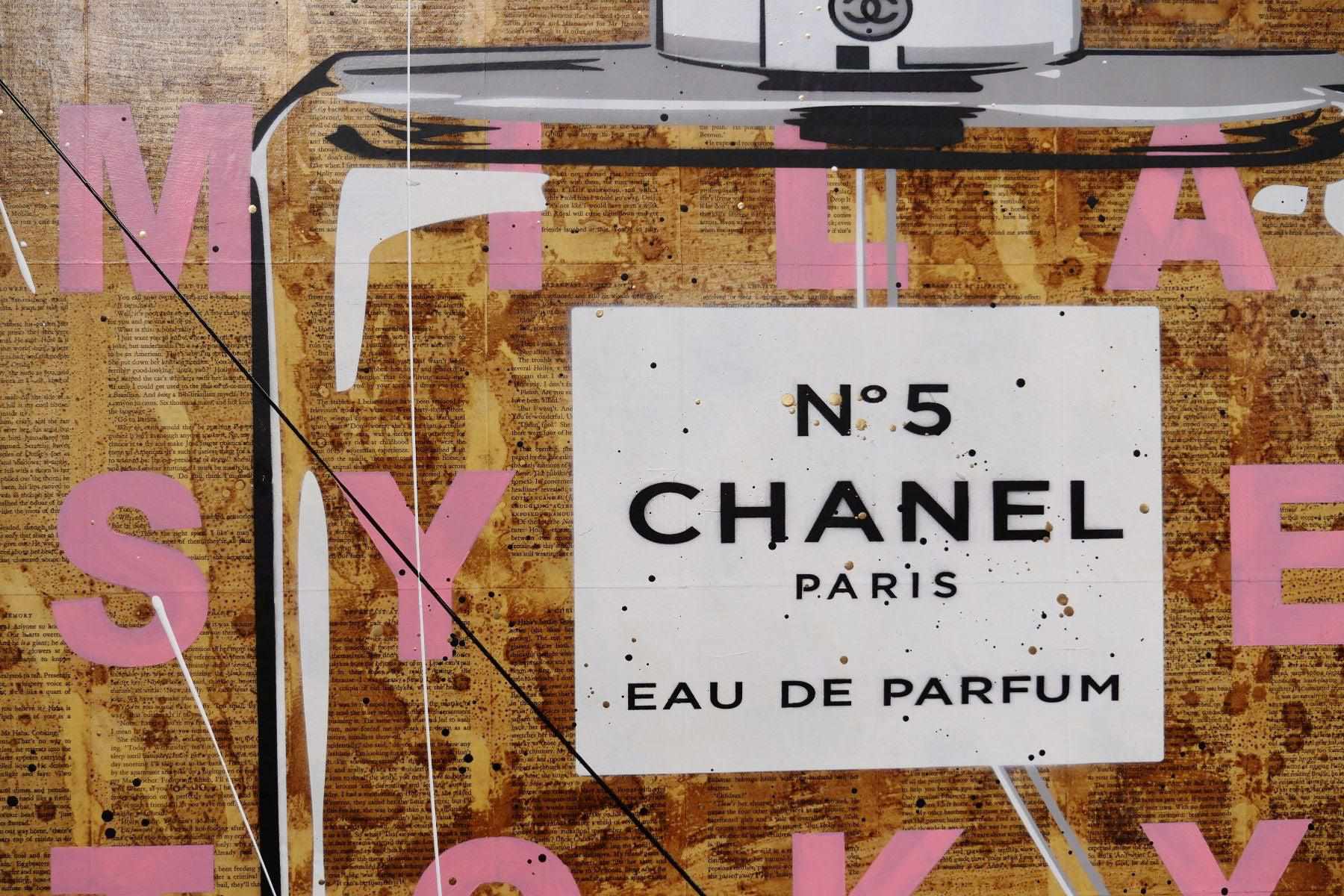 Chanel Pink Perfume Bottle Urban Pop Art Painting - 120cm x 100cm Large Canvas Wall Decor for Living Room, Bedroom & Book Club
