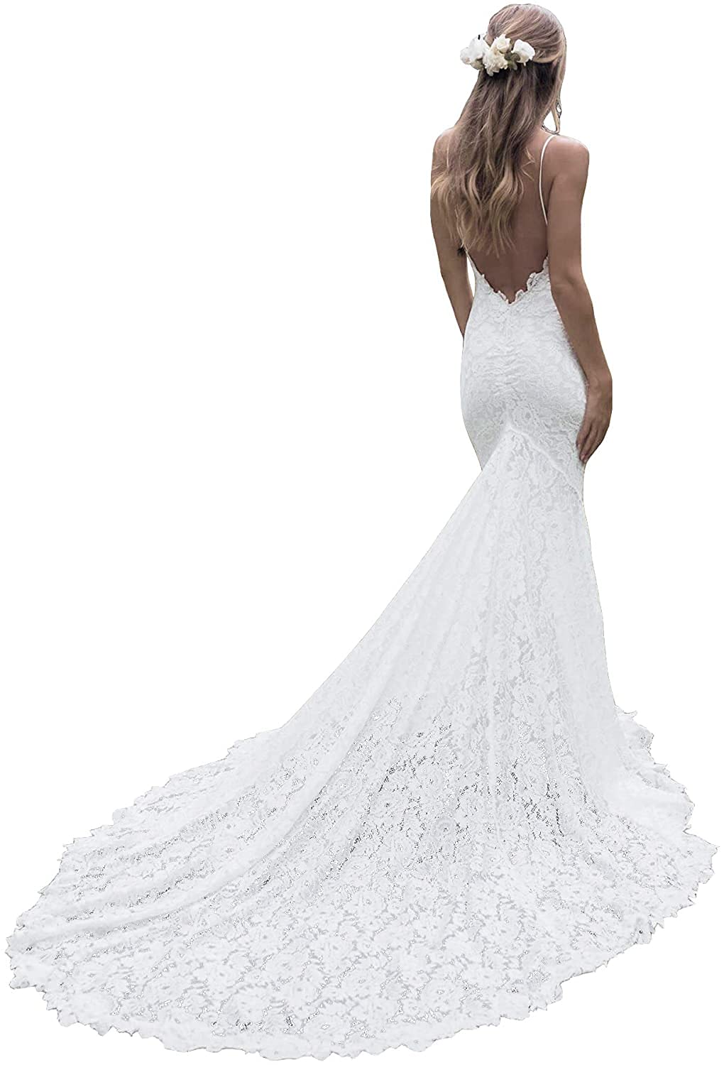 Bohemian Mermaid Wedding Dress for Women - Lace Bridal Gown with Beach Boho Style | Perfect for Beach Weddings, Destination Elopements & Boho-Chic Ceremonies