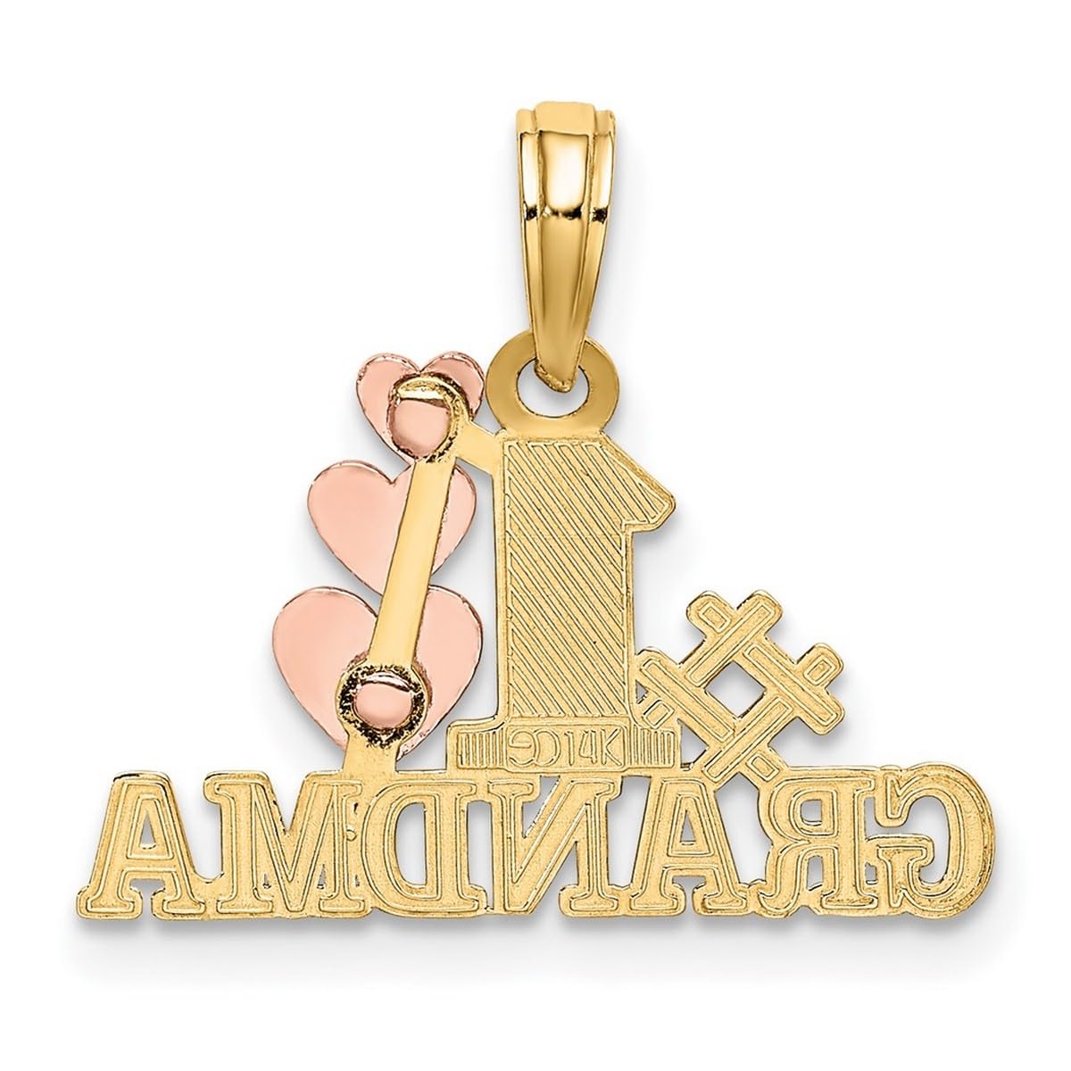14K Two-Tone Gold Number 1 Grandma Necklace with Three Pink Heart Pendants - Elegant Jewelry Gift for Women, Mothers & Grandmothers - Perfect for Birthdays, Mother's Day & Anniversary Celebrations