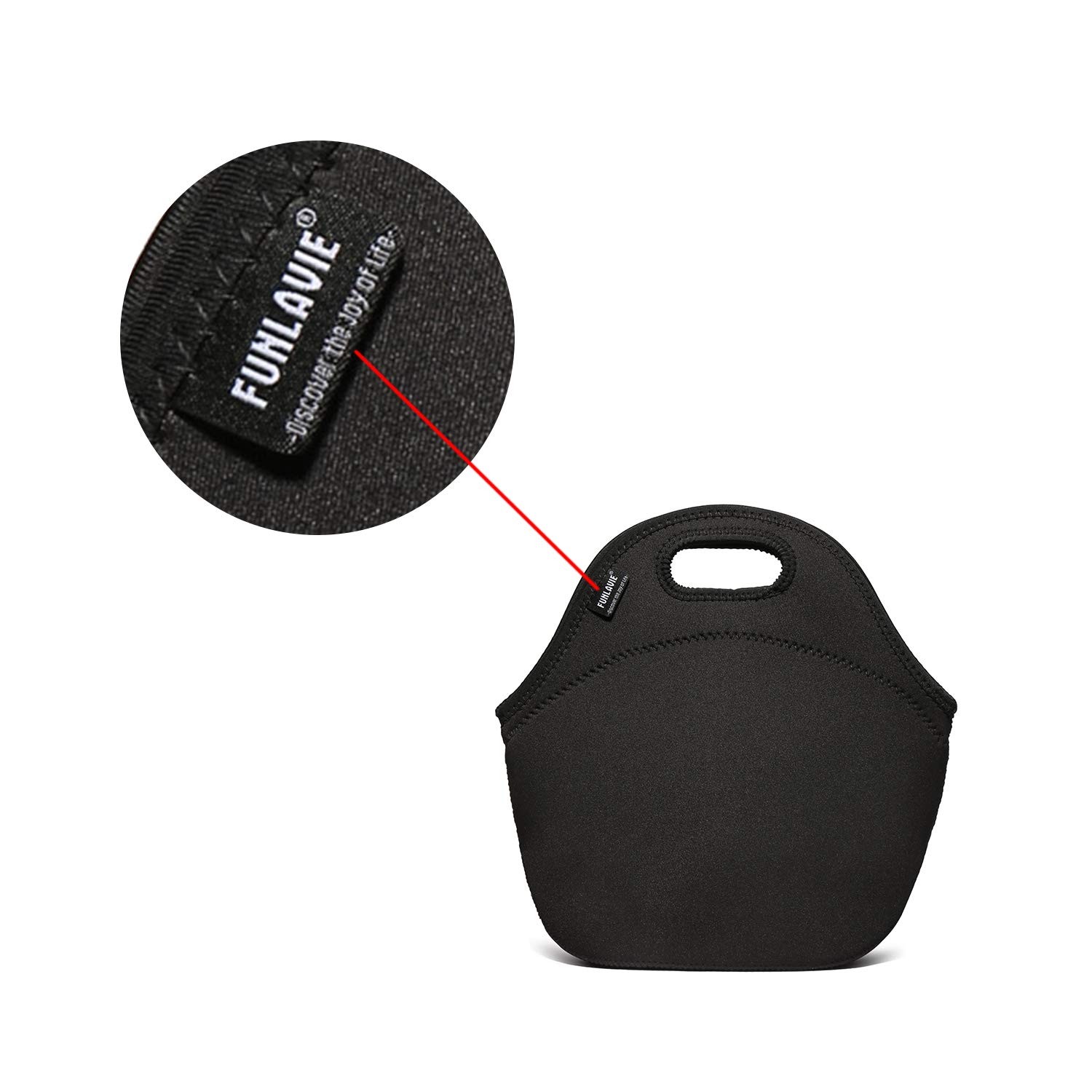 FUNLAVIE Insulated Neoprene Lunch Bag for Men & Women - 4mm Black Zipper Tote for Work, School, Picnics & Outdoor Activities