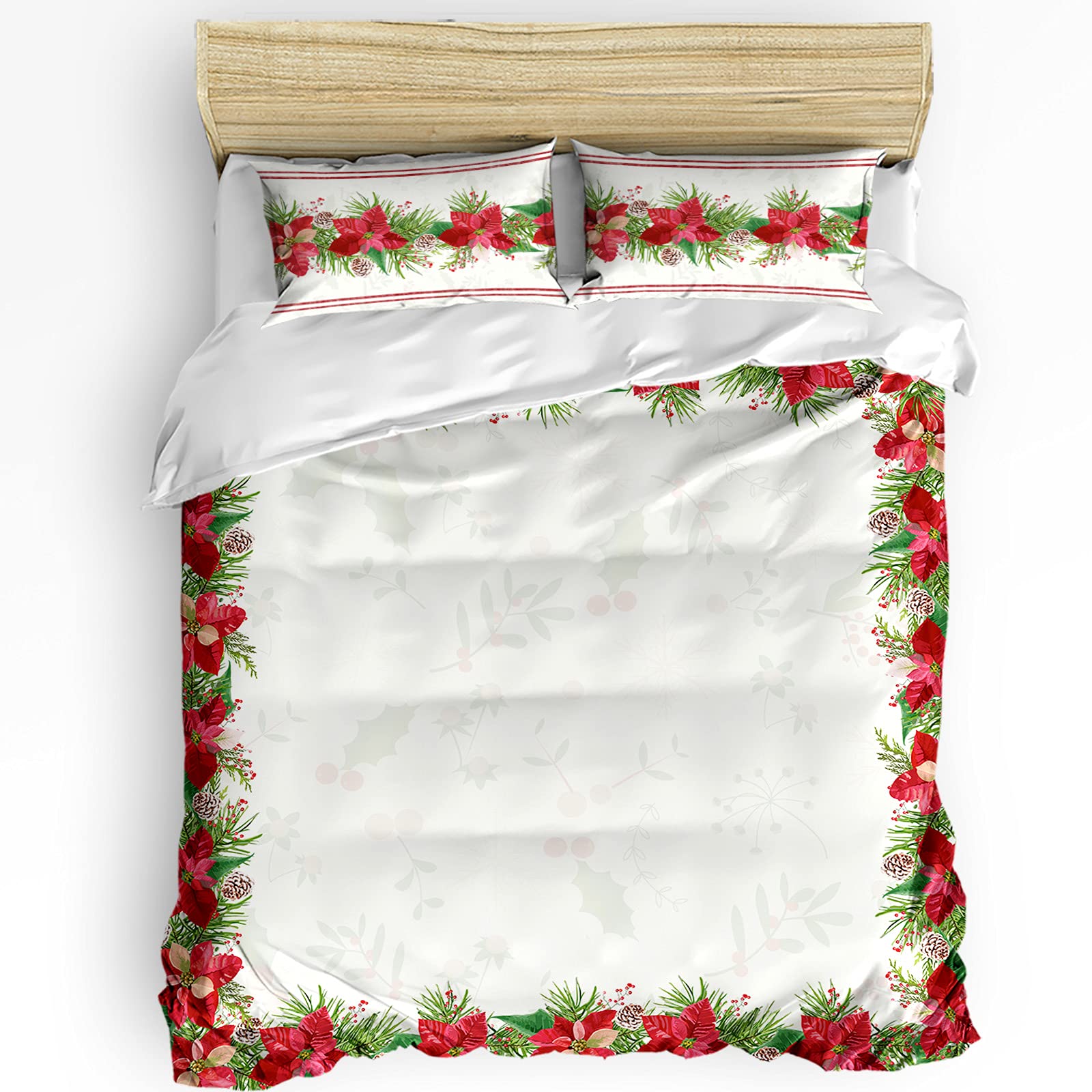 Royalreal California King Duvet Cover Set - Christmas Berries Pine Tree Holiday Bedding - Soft Comforter Cover & Pillowcases for Teens, Kids & Adults (1 Duvet Cover + 2 Pillowcases) - Perfect for Christmas Decor & Cozy Winter Nights