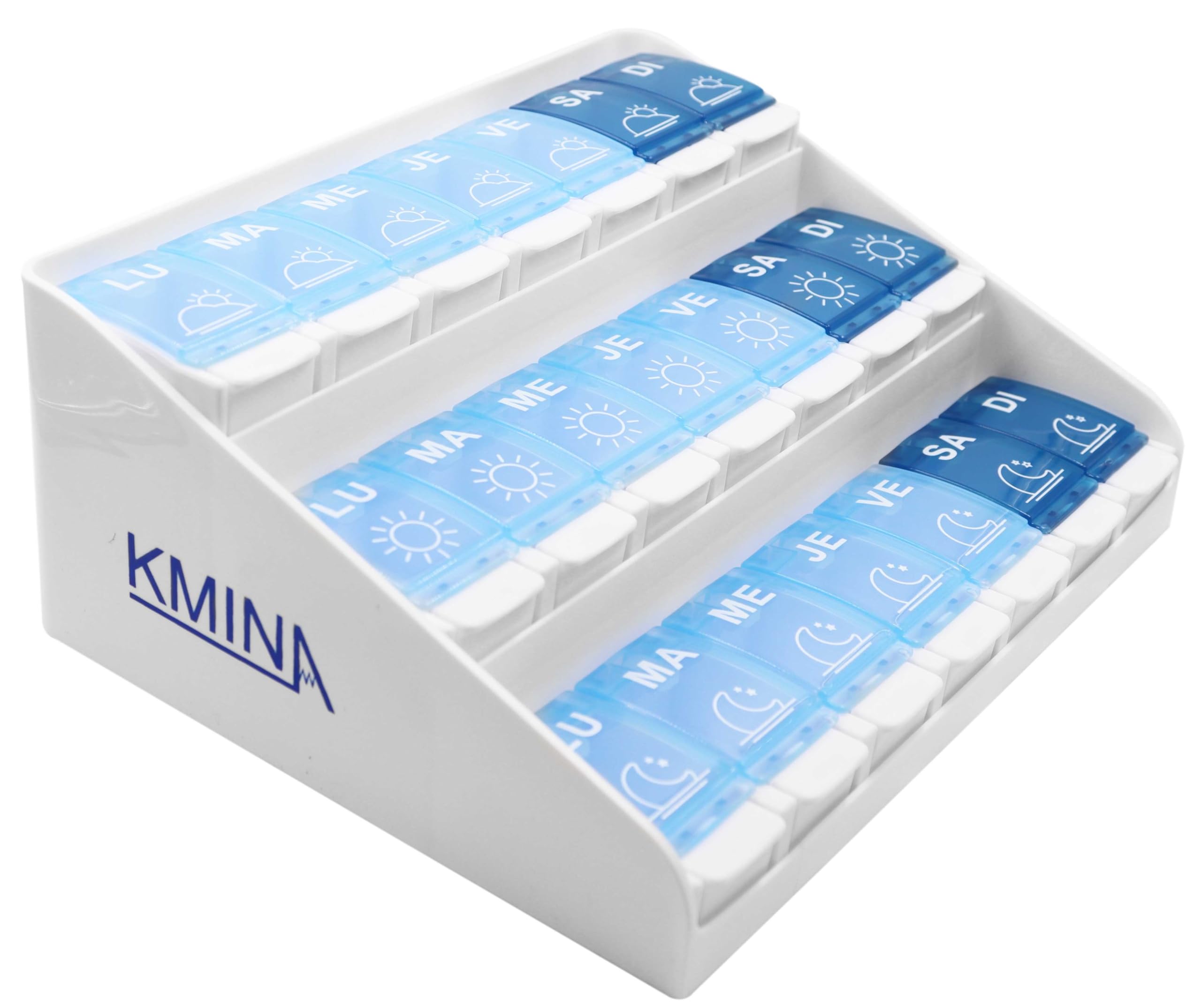 KMINA 3-Compartment Weekly Pill Organizer - Daily Medicine Box for Morning, Noon & Evening - Perfect for Home, Travel & Elderly Medication Management