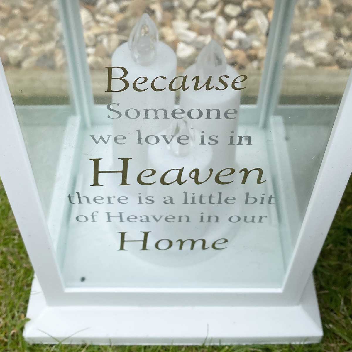 Heaven in Our Home Memorial Lantern - White LED Candle Holder for Remembrance, Funerals & Home Decor