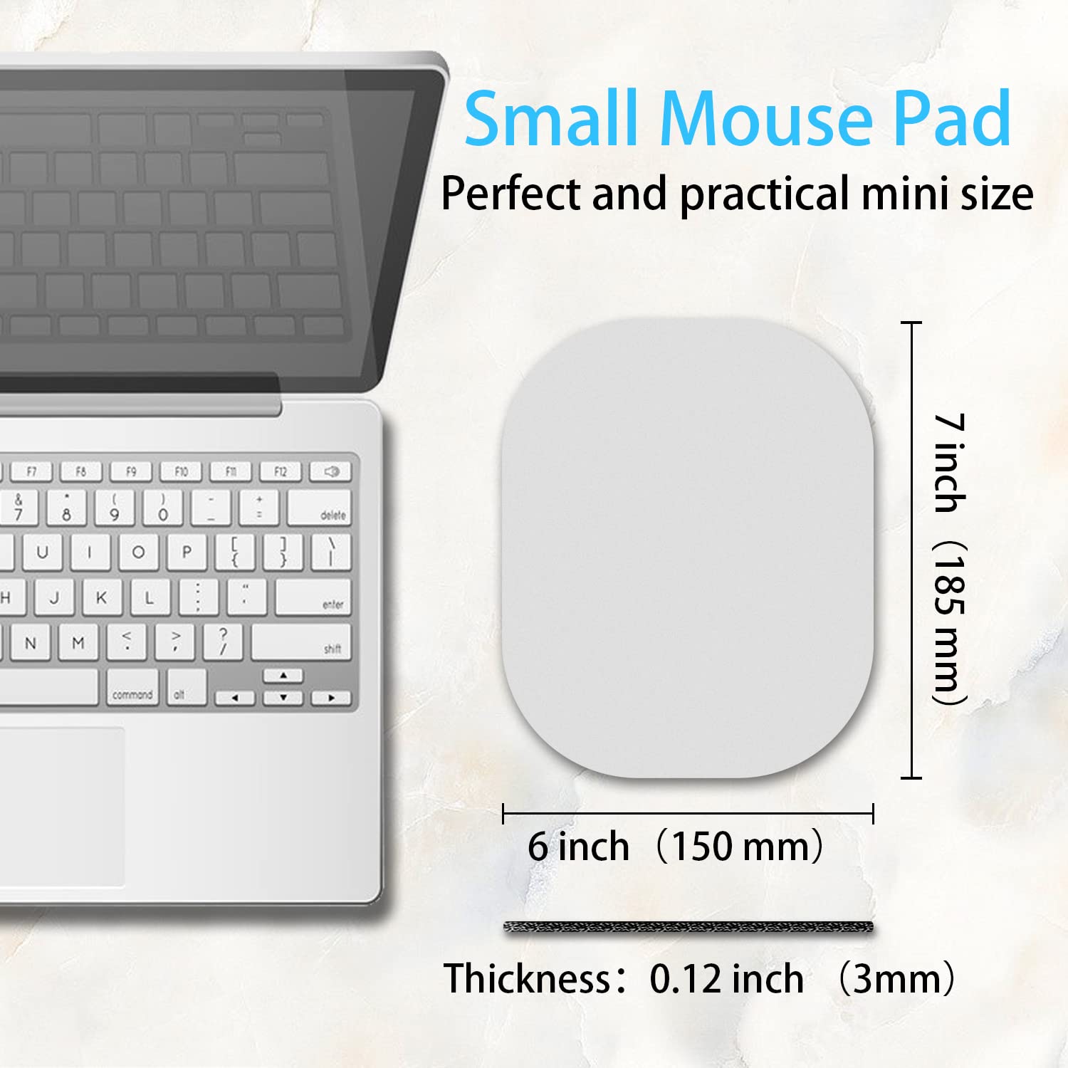 6x7 Inch Small Mouse Pad - Non-Slip Rubber Base, Thick & Waterproof Mini Mouse Mat for Laptop, Wireless Mouse - Perfect for Home, Office & Travel Use (Grey)