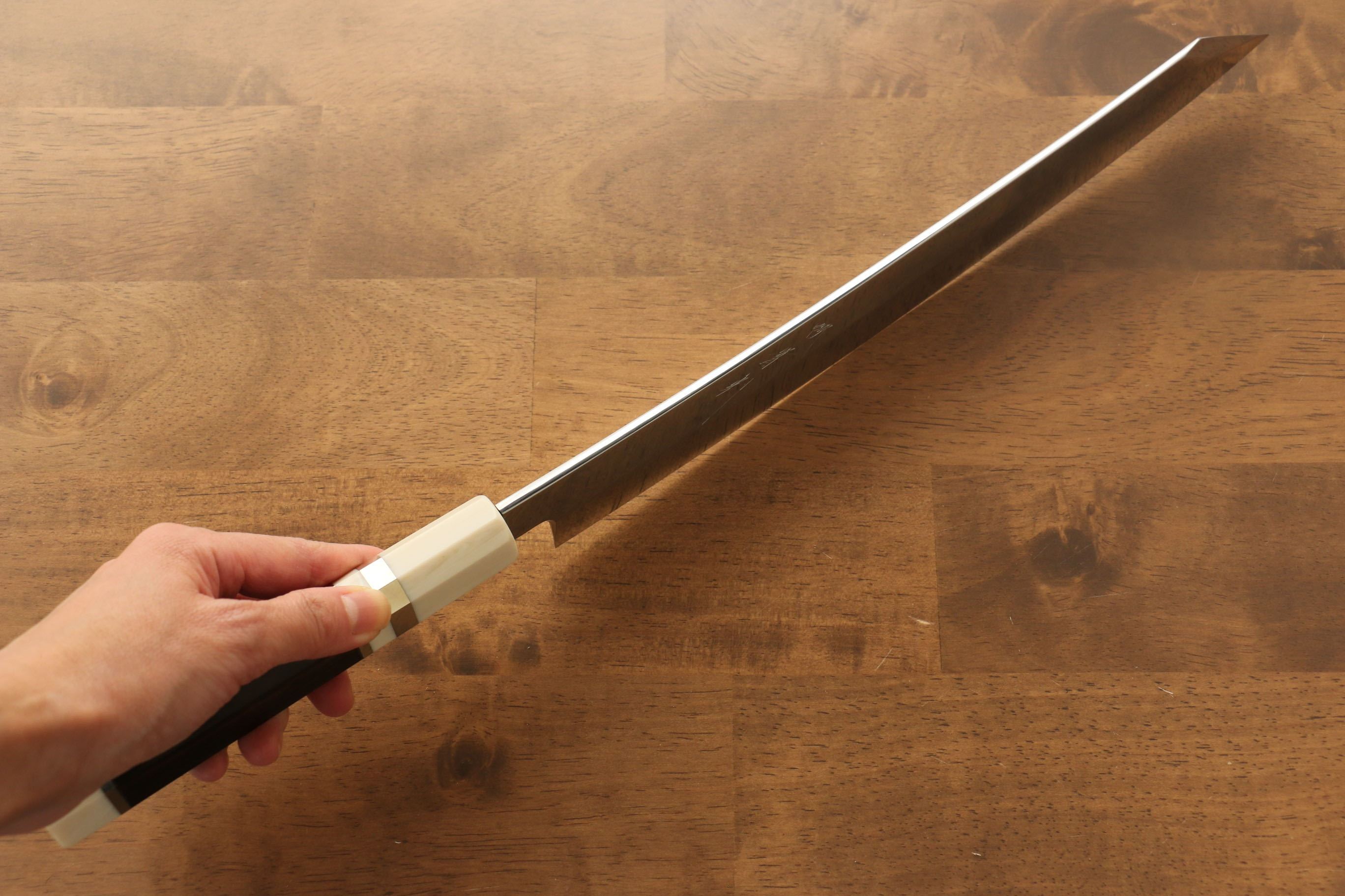Premium Jikko Silver Steel No.3 Kiritsuke Yanagiba Knife 300mm - Mirror Finish, Ebony Wood Handle with Ring - Perfect for Sushi Chefs & Japanese Cuisine Lovers