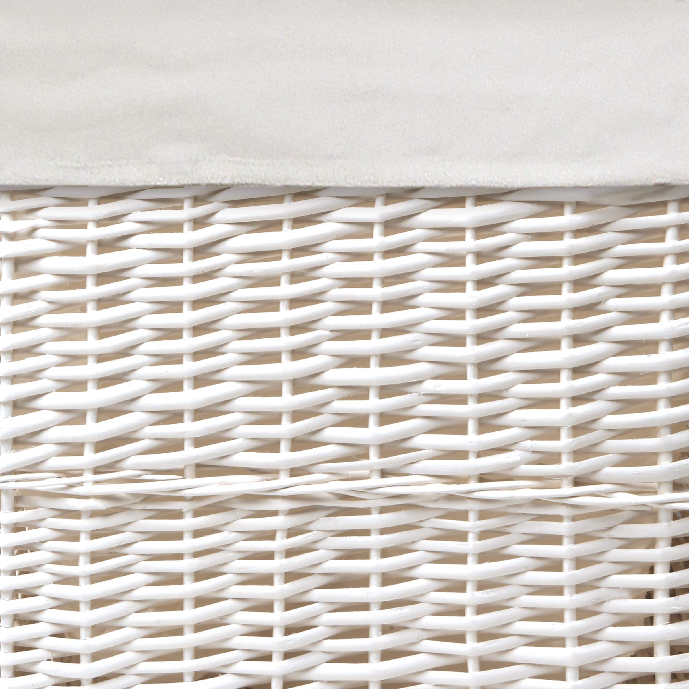 White Wicker Two Hamper Set with Removable Liners - Laundry Basket for Bedroom, Bathroom & Closet Organization