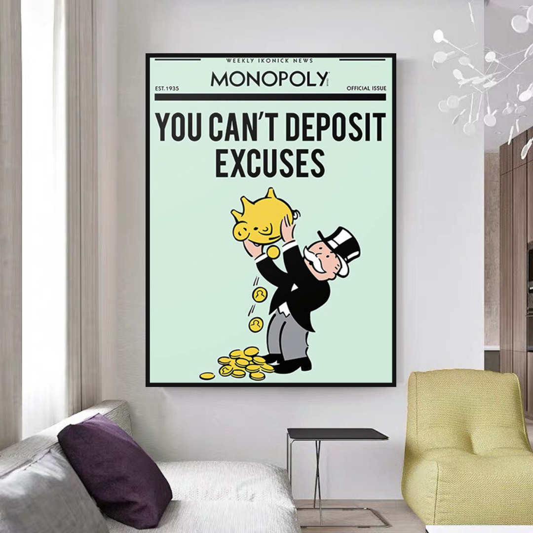 Alec Monopoly 'If You Can’t Deposit Excuses' Play Card Canvas Wall Art - Pop Culture Home Decor for Living Room, Office & Game Room