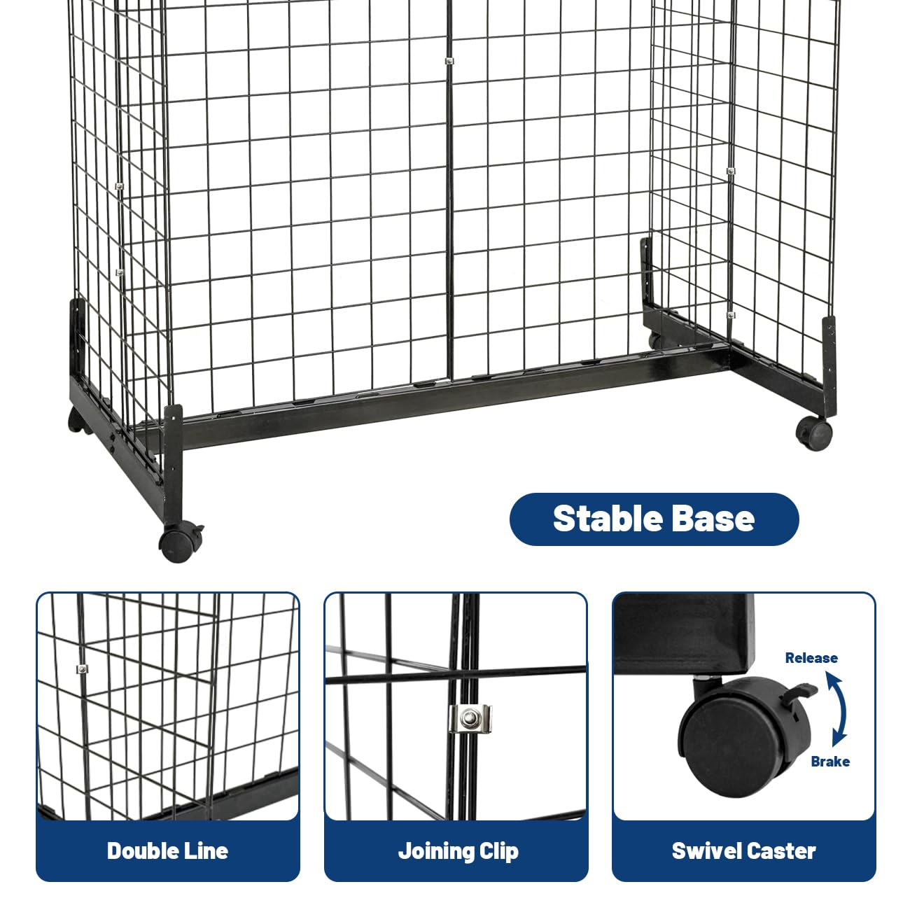 Biosp 5' x 2' Heavy Duty Mobile Gondola Grid Wall Tower with Casters - Adjustable Wire Grid Rack Panels for Retail Displays, Craft Shows & Trade Exhibits - Perfect for Store Merchandising, Boutique Organization & Event Product Showcases