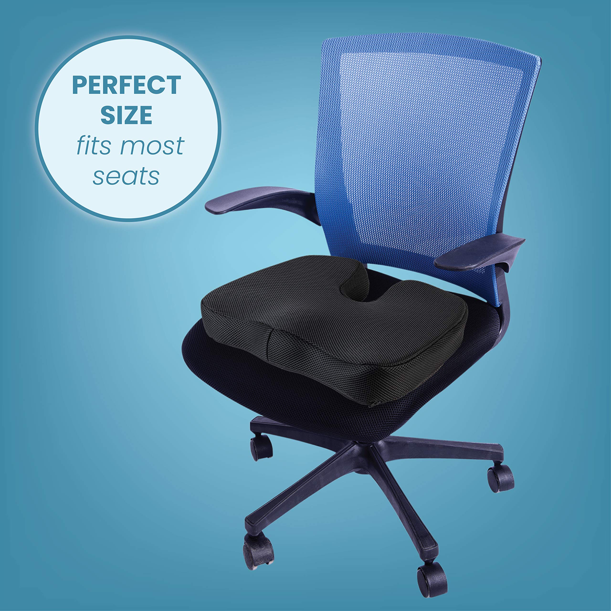 Premium Gel & Memory Foam Seat Cushion for Office Chair & Car - Coccyx Support & Pressure Relief - Black - Ideal for Long Sitting, Driving & Back Pain Relief