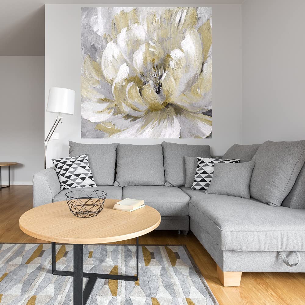 Botanical Wall Art Canvas - Spring Floral Painting for Bathroom & Bedroom Decor | 37x37 Inch Gold Leaf Plant Artwork by Artist Nan | Perfect for Home, Office & Spa Interior Design