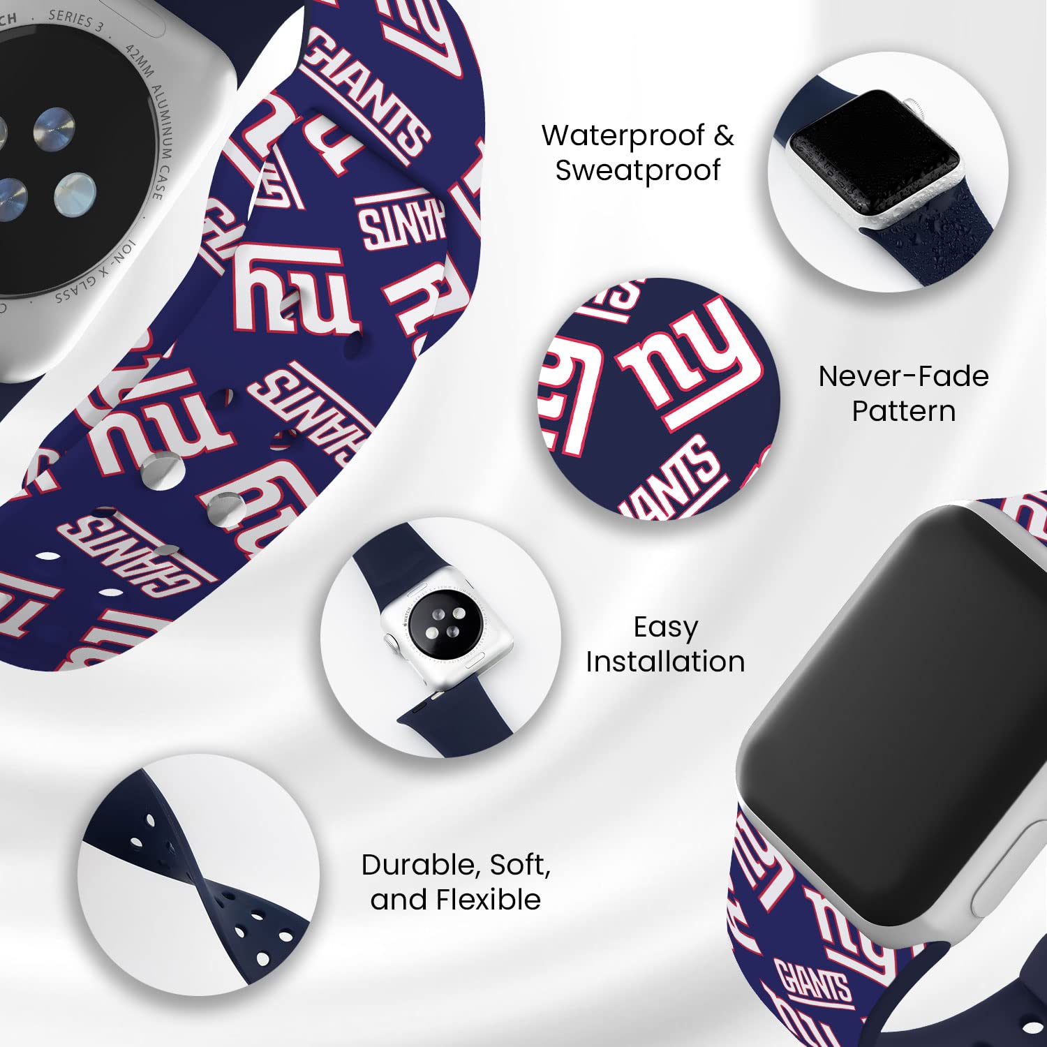 New York Giants HD Apple Watch Band - Compatible with All Apple Watch Models - Perfect for Game Day, Sports Fans & Team Spirit Accessories