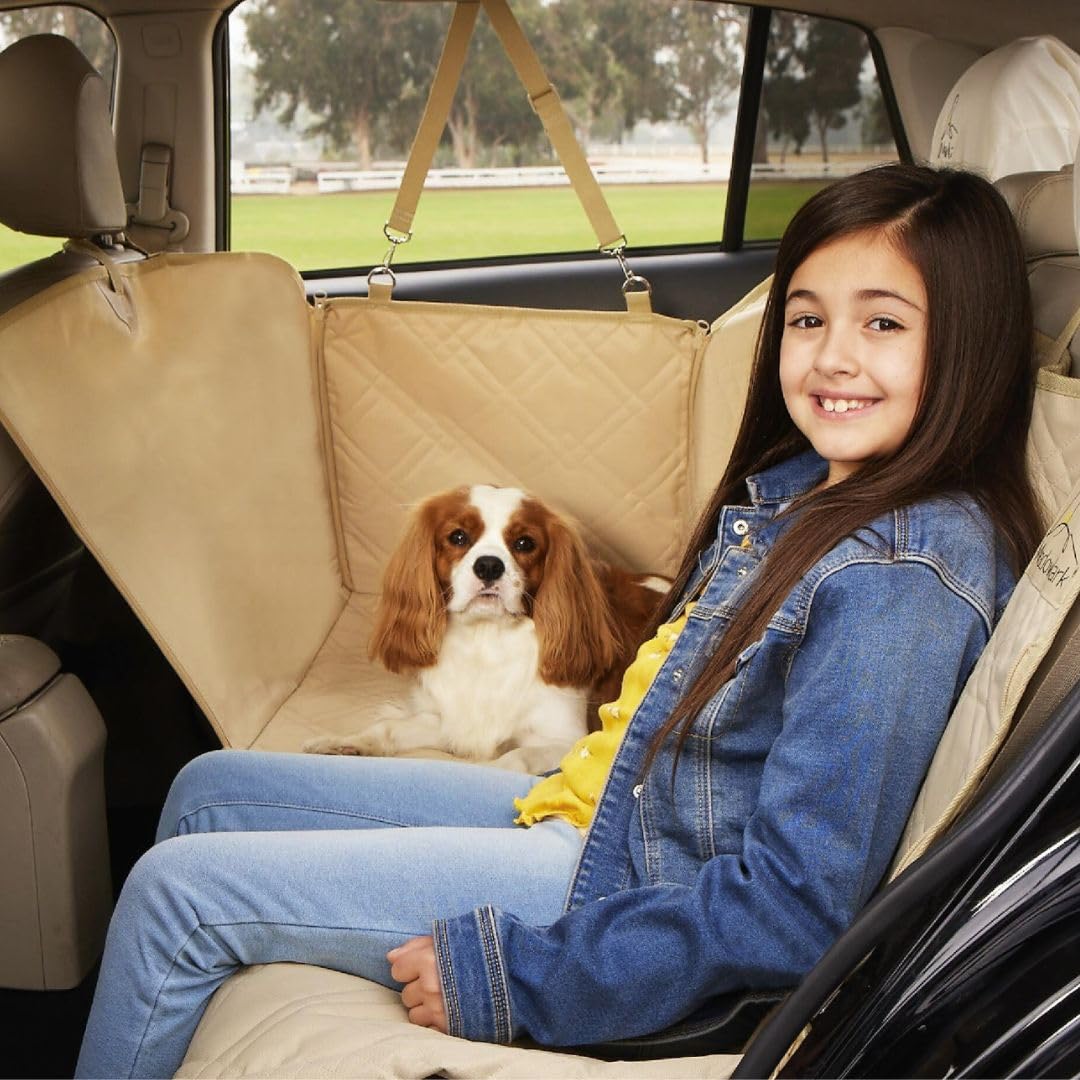 Premium Hammock Dog Car Seat Cover - Non-Slip Waterproof Back Seat Protector with Seat Belt & 2 Headrest Covers | Shock Absorbing Pet Car Accessories for Safe Travel | Ideal for Road Trips, Daily Commutes & Outdoor Adventures