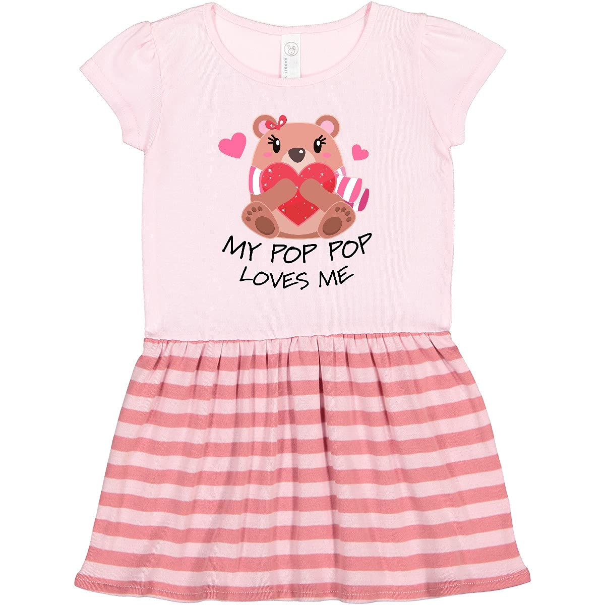 Inktastic My Pop Pop Loves Me - Bear and Hearts Toddler Dress | Cute Baby Girl Outfit for Birthday, Family Photos & Special Occasions