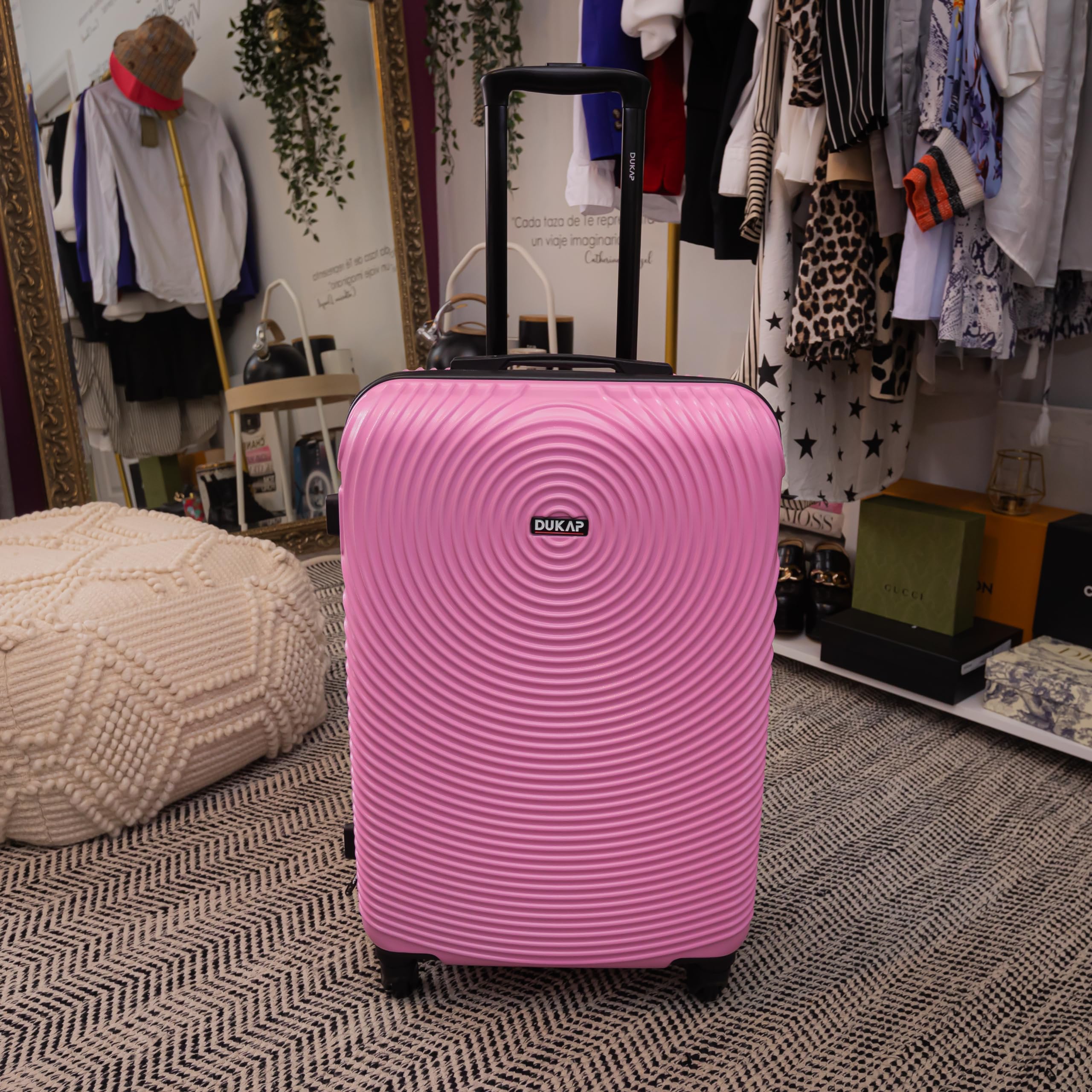DUKAP INCEPTION 3-Piece Hardshell Luggage Set with Spinner Wheels - 20in, 24in, 28in Lightweight Durable Suitcases with Trolley Handle - Pink Travel Luggage for Family Vacations, Business Trips & International Travel