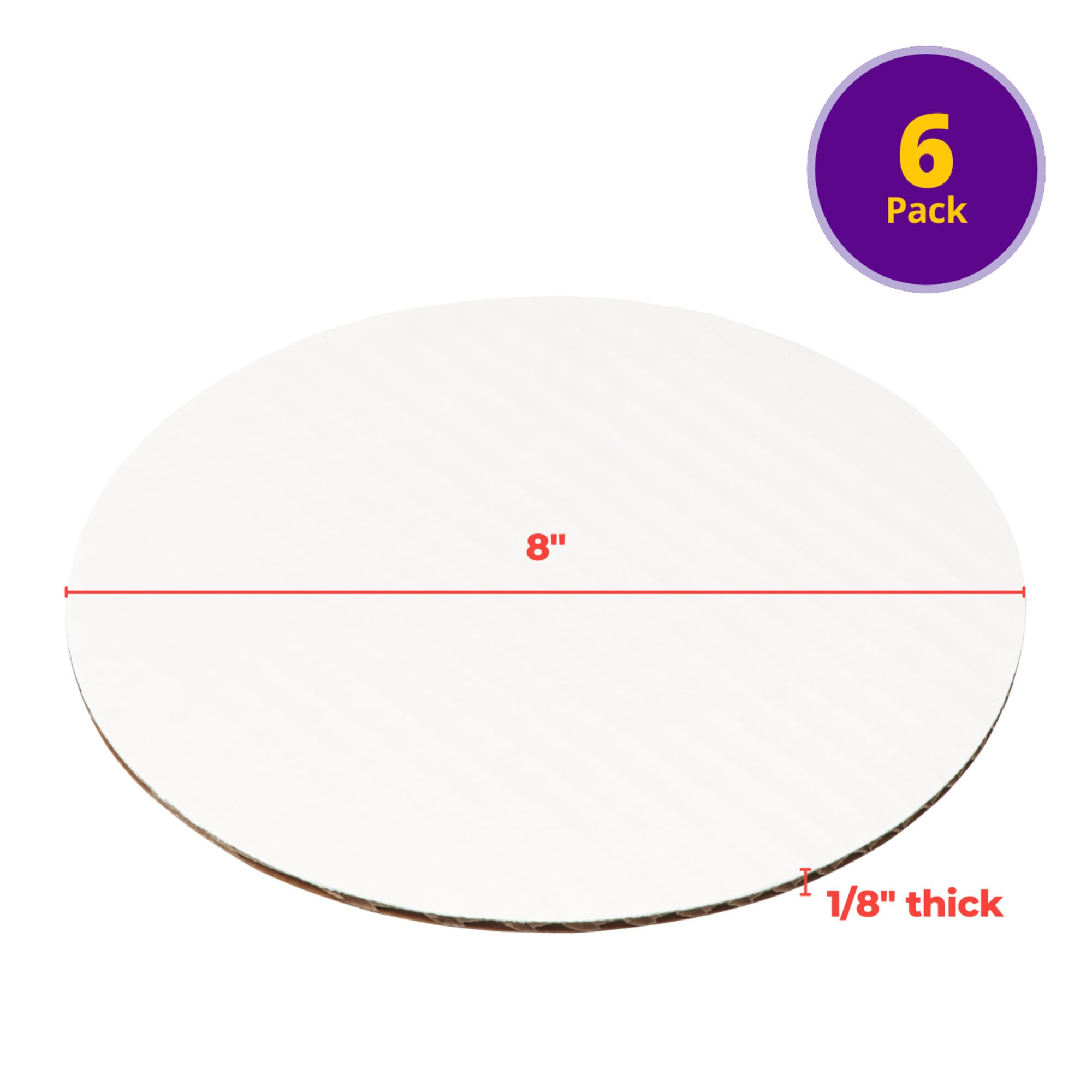 DecoPac 8 Inch Round Cake Board - 6 Pack White Waxed Greaseproof Corrugated Cardboard for Birthday, Wedding & Party Cakes - Sturdy Baking & Decorating Base for Professional & Home Bakers