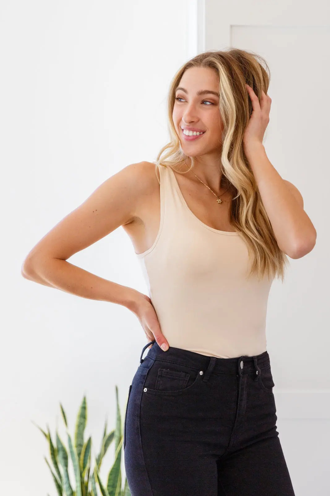 Keep Me Around Bodysuit in Beige | Soft Stretchy Women's Bodysuit | Perfect for Layering, Casual Outfits & Everyday Wear