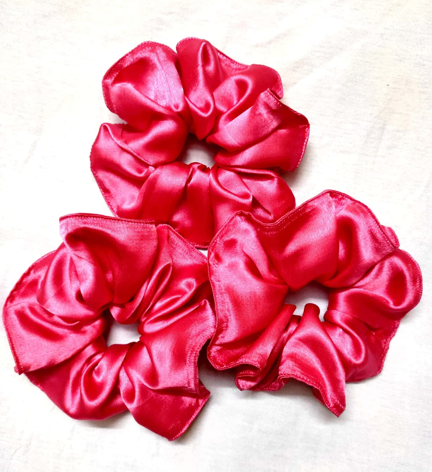Bubblegum Pink Hair Scrunchies - Pack of 3 Soft Elastic Hair Ties for Women & Girls - Perfect for School, Workout, Yoga and Everyday Styling