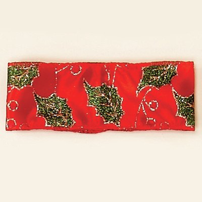 Worth Imports 2.5 Inch Wide Leaf Wired Ribbon Roll - Christmas Red and Green Decorative Ribbon for Gift Wrapping, Holiday Decorations & Craft Projects