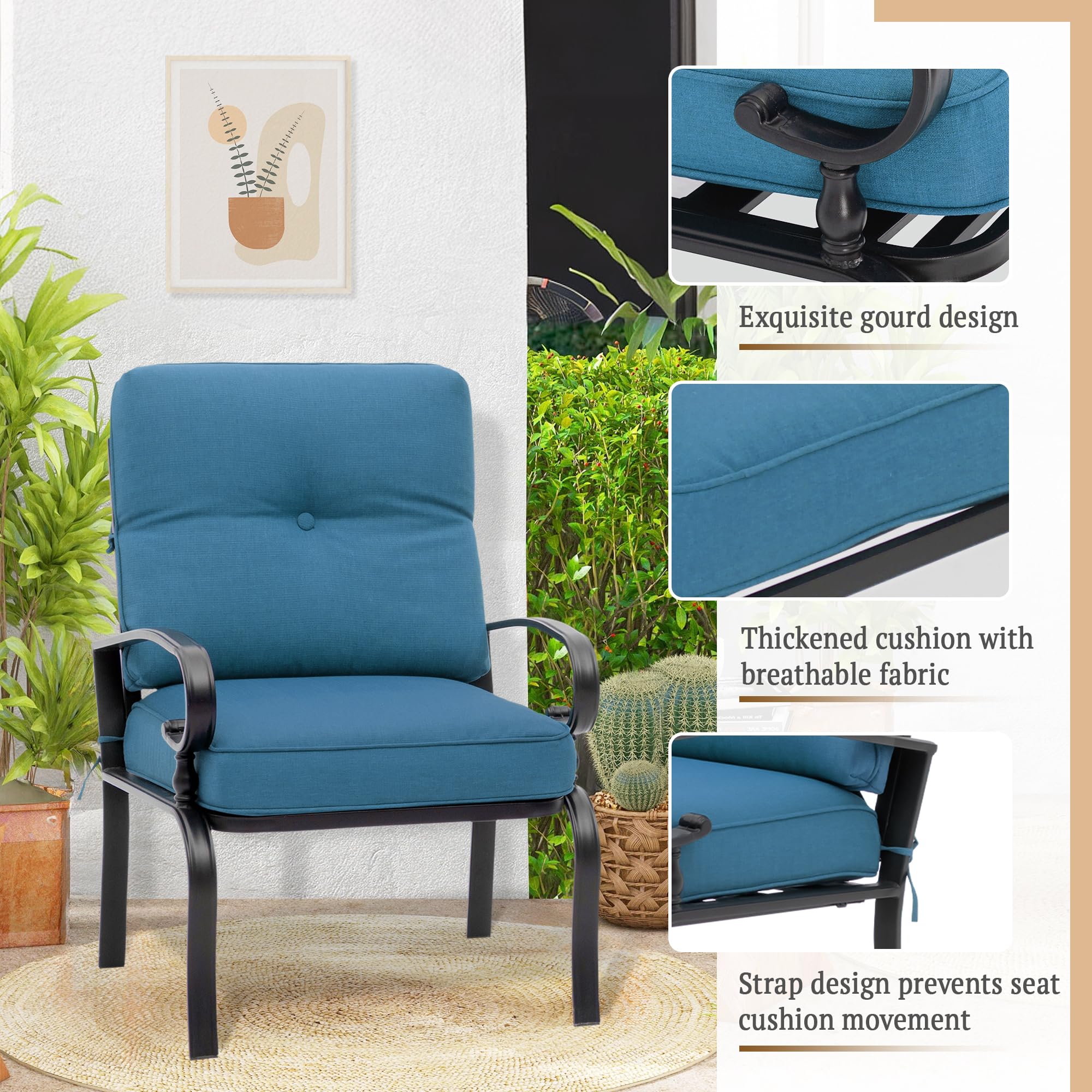 5-Piece Outdoor Patio Furniture Set with Glider, Loveseat, Coffee Table & 2 Cushioned Lounge Chairs - Peacock Blue - Perfect for Garden, Backyard, Poolside & Patio Relaxation