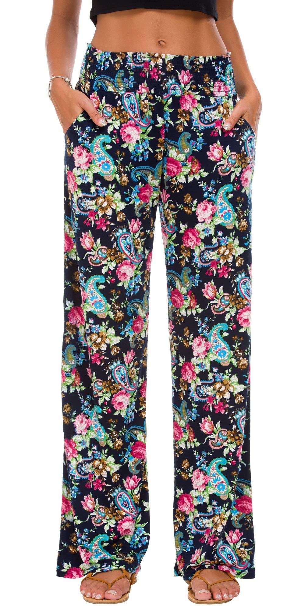 Urban CoCo Women's Boho Palazzo Pants - Wide Leg Beach Lounge Pants with Pockets - High Waisted Comfort for Summer, Travel & Yoga (Casual, Vacation, Festival Outfit)