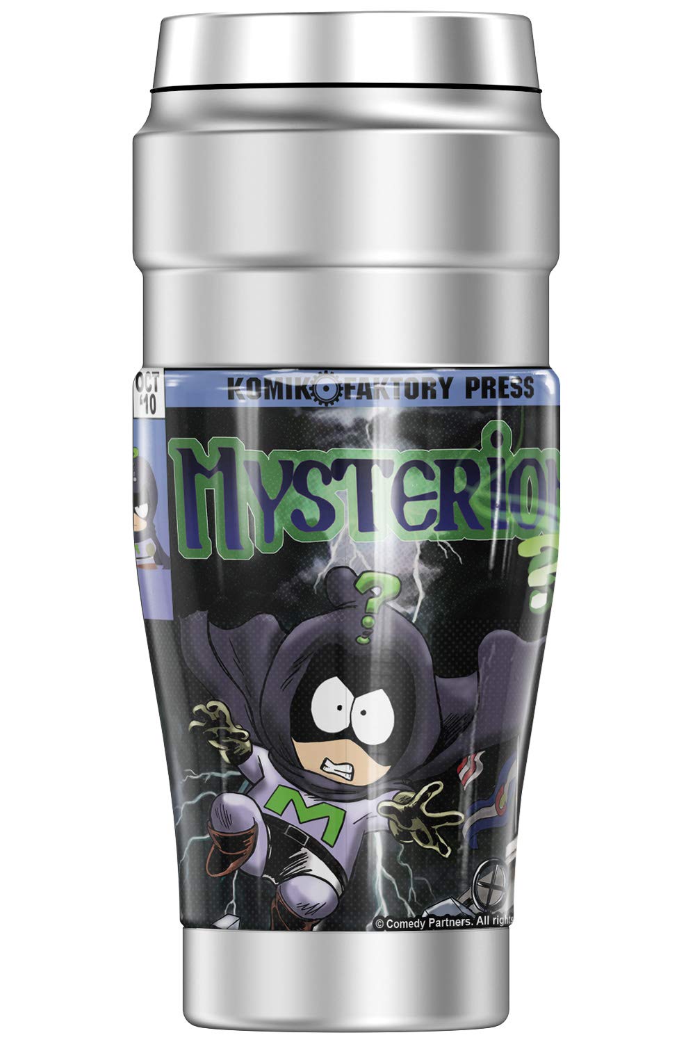 South Park Mysterion Comic Stainless Steel Travel Tumbler - 16oz Vacuum Insulated Double Wall Thermos for Hot & Cold Drinks - Perfect for Office, Gym & Outdoor Adventures