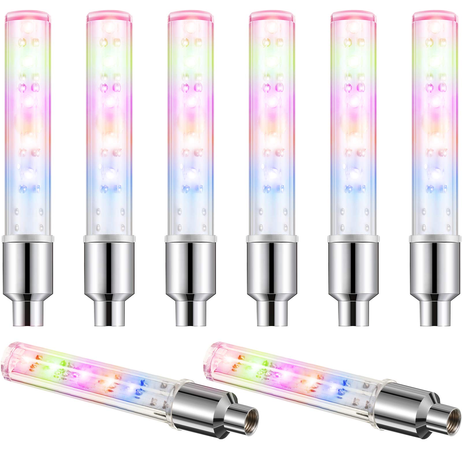 Riakrum 8-Pack LED Bike Wheel Lights - 5 LED 7 Modes Waterproof Bicycle Tire Valve Stem Lights with Batteries for Bicycle, Motorcycle, Car - Perfect for Night Riding, Safety Visibility & Fun Decoration