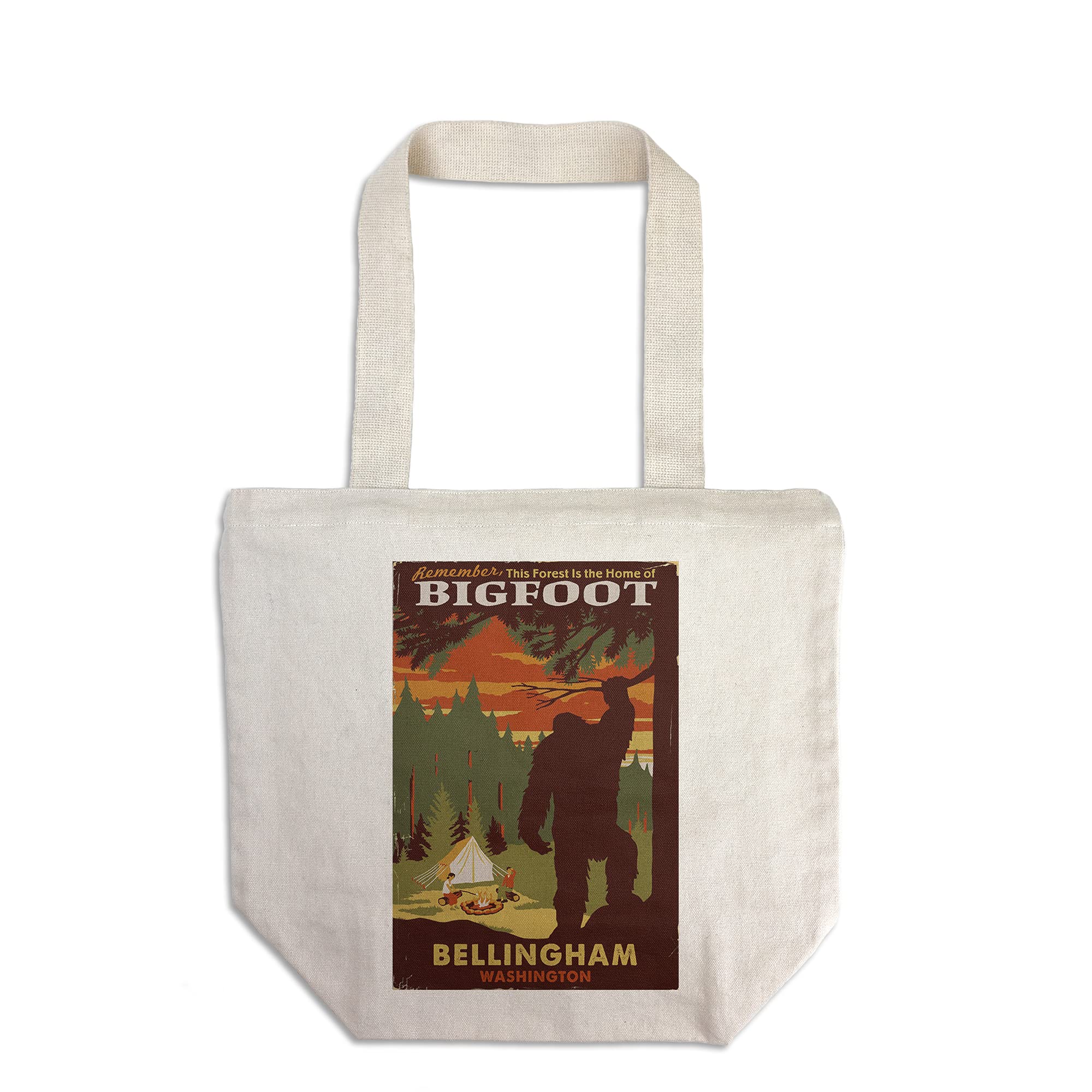 Lantern Press Bellingham Washington Bigfoot Tote Bag - 100% Cotton Canvas Reusable Shopping Bag for Groceries, Beach & Everyday Use