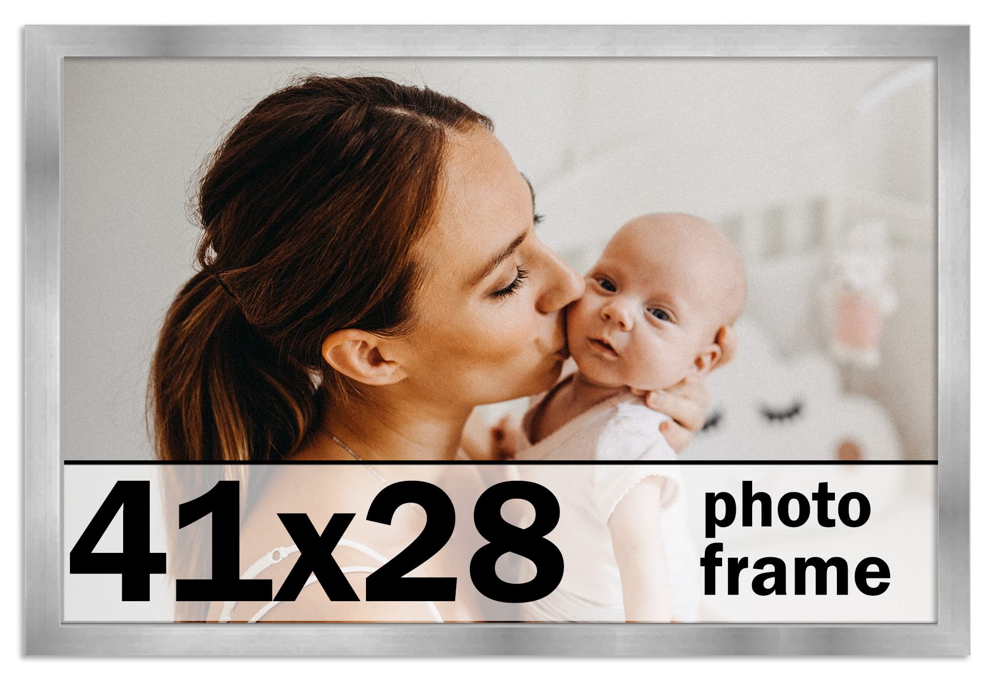 41x28 Inch Stainless Steel Silver Picture Frame - Modern Wall Photo Frame with UV Acrylic Shatter Guard & Acid-Free Backing - Perfect for Family Photos, Living Room Decor, Office Wall Art & Wedding Displays