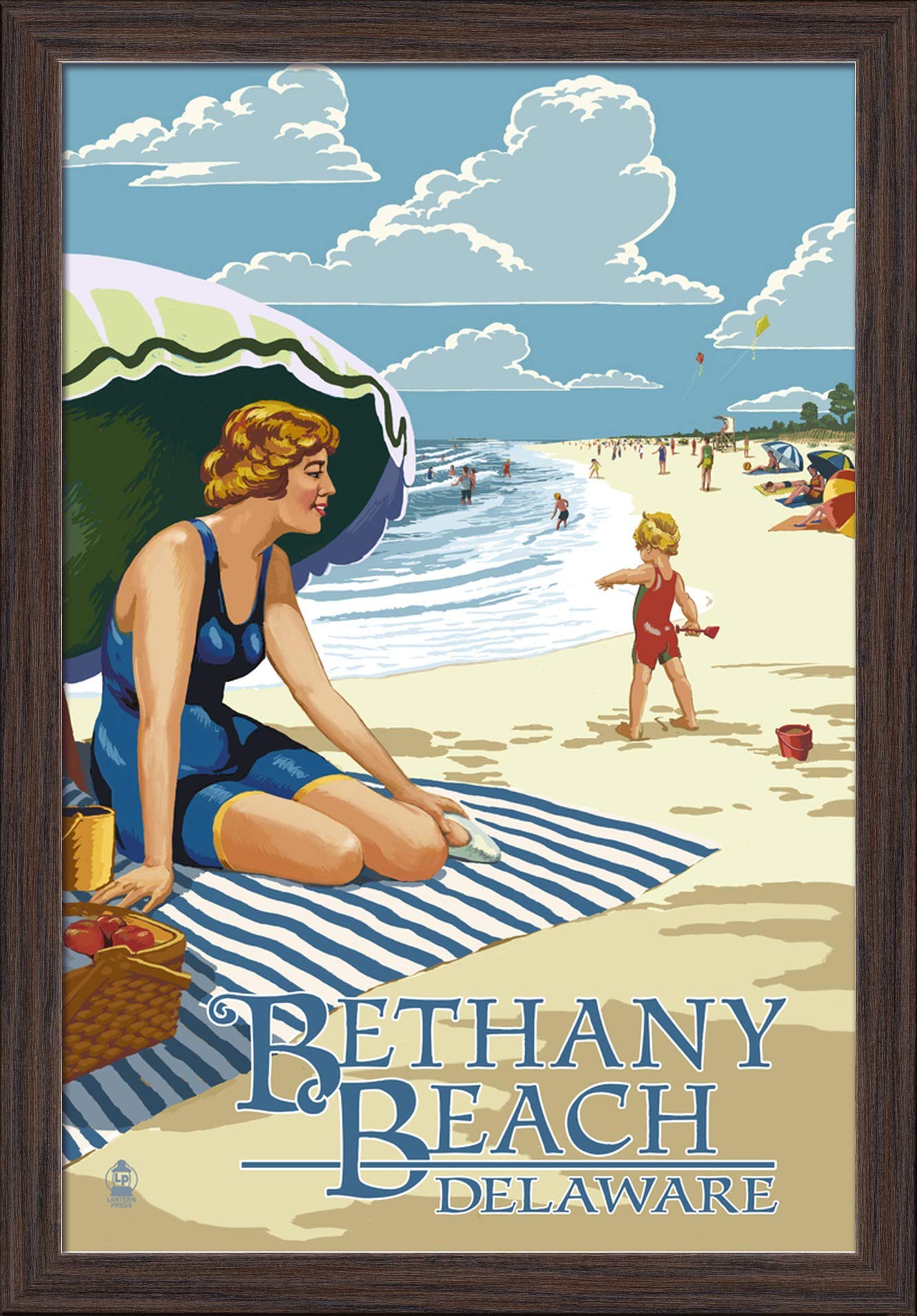 Bethany Beach Delaware Fine Art Print - 16x24 Giclee on Recycled Wood Frame in Espresso Brown - Coastal Wall Decor for Living Room, Bedroom & Office