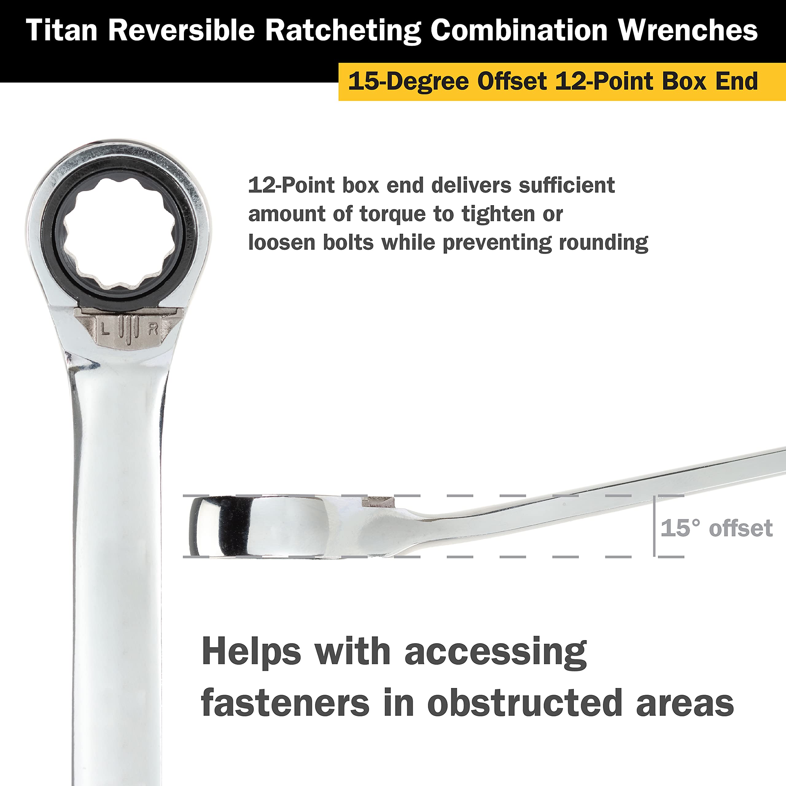Titan 14511 11mm 12-Point 72-Tooth Reversible Ratcheting Combination Wrench - Perfect for Automotive Repair, Plumbing, and DIY Projects