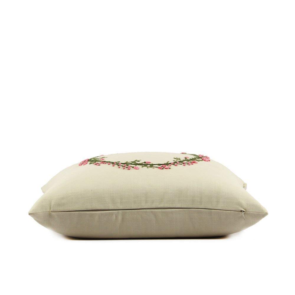 Farmhouse Ribbon Embroidery Wreath Throw Pillow Covers - 18x18 inches (45x45cm) Cotton Cushion Covers for Spring Summer Home Décor - Perfect for Sofa, Bedroom, and Porch Decorations