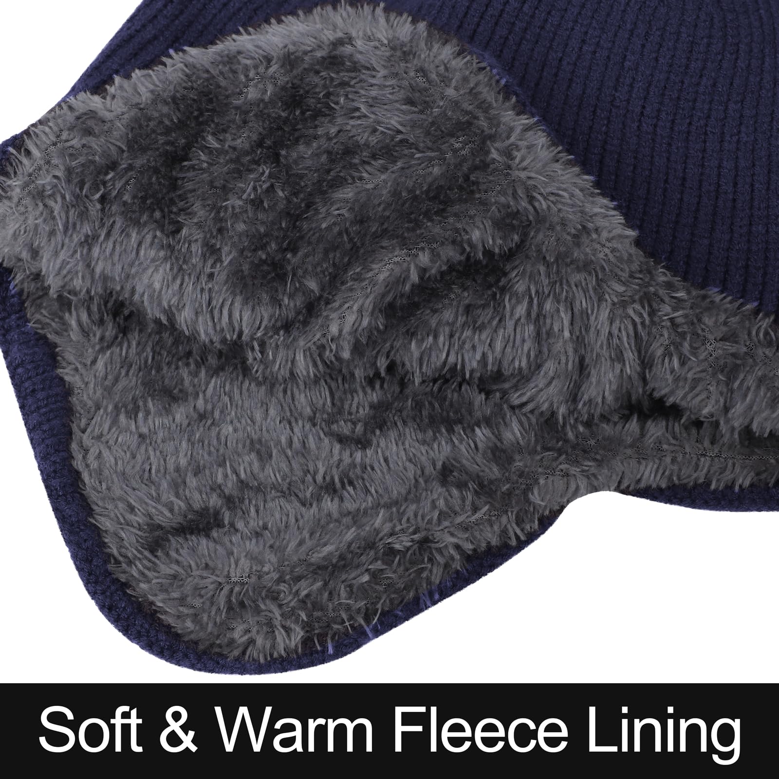 Apoway 4 Pack Winter Warm Fleece-Lined Earflap Beanie Hat for Men & Women - Stretchy Skull Cap with Ear Covers for Cold Weather, Outdoor Activities, Skiing & Snowboarding