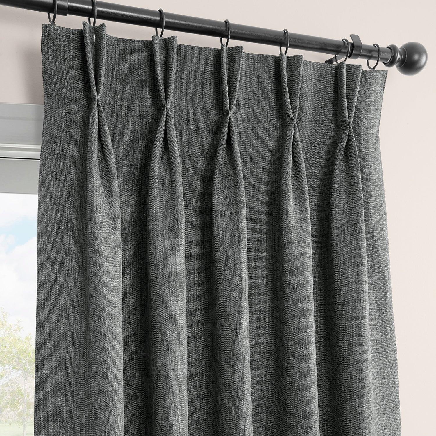 Dark Gray French Pleat Textured Faux Linen Blackout Curtains for Bedroom & Living Room - Noise Reducing & Light Blocking Window Treatments for Home Decor