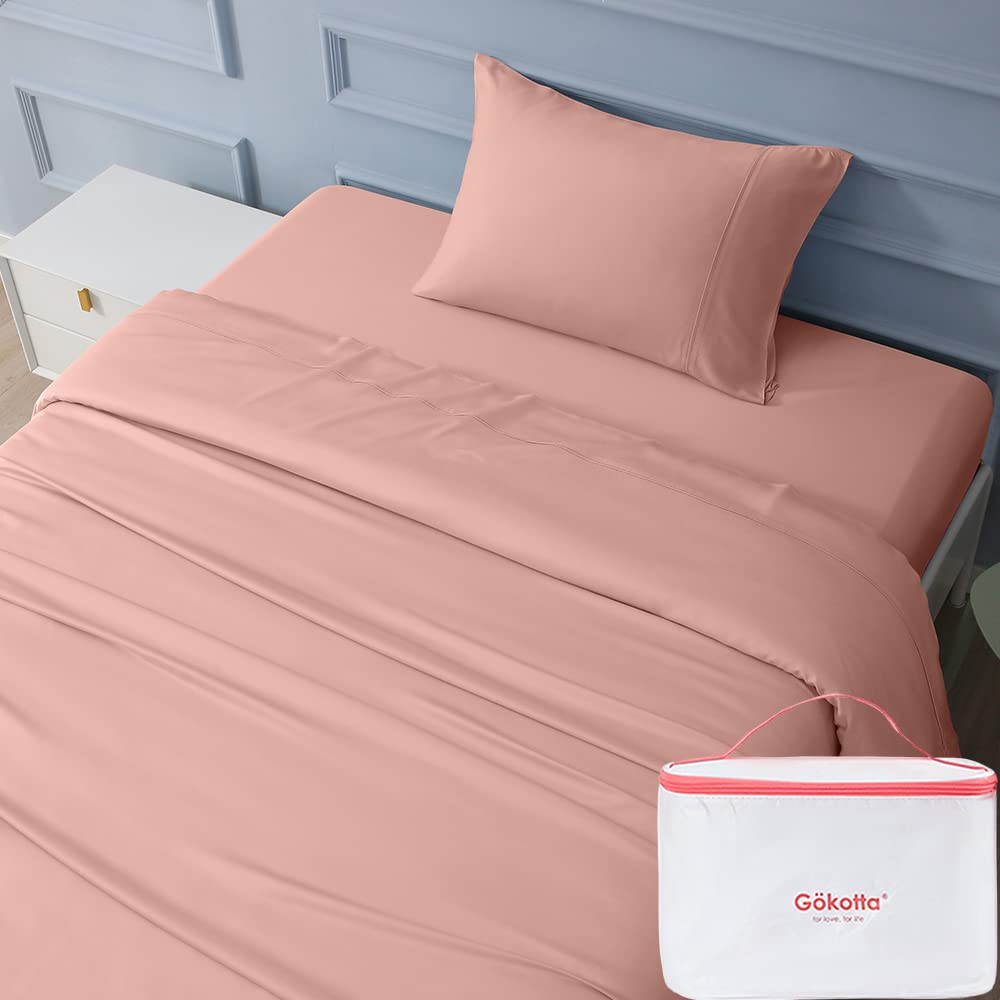 GOKOTTA Pink Bamboo Sheets Twin Size - 3 Piece Luxury Bedding Set | Cooling & Super Soft Bamboo Fiber Sheets with Pillowcase | Breathable & Hypoallergenic for Hot Sleepers | Perfect for Kids Rooms, Guest Beds & Dorm Rooms (Twin, Pink)
