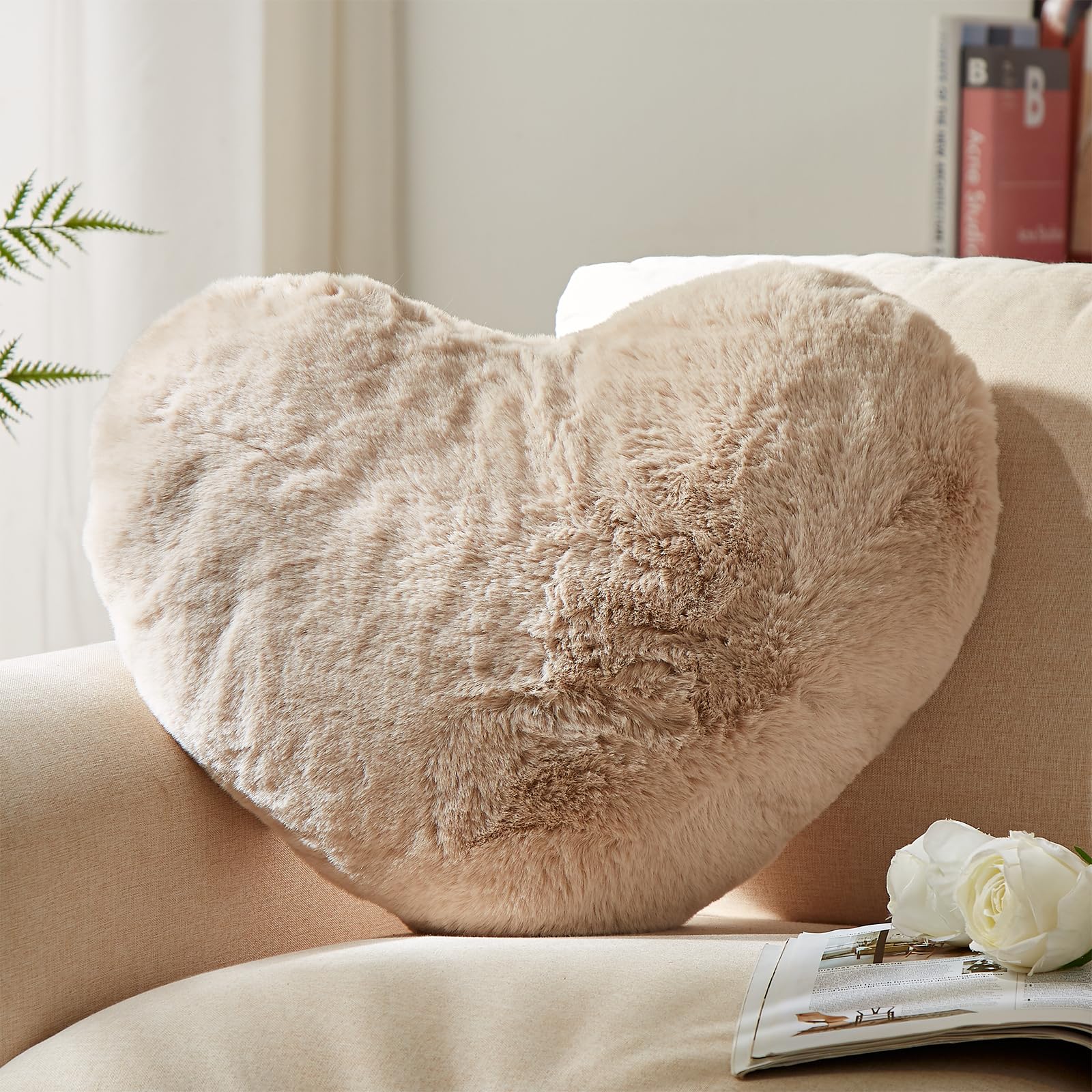 YRXRUS 14x17 Inch Large Heart Shaped Pillow - Soft Faux Rabbit Fur Throw Pillow for Bedroom & Living Room Decor, Romantic Gift for Valentine's Day, Anniversary or Home Decoration - Perfect for Couples, Girls Room & Cozy Home Decor