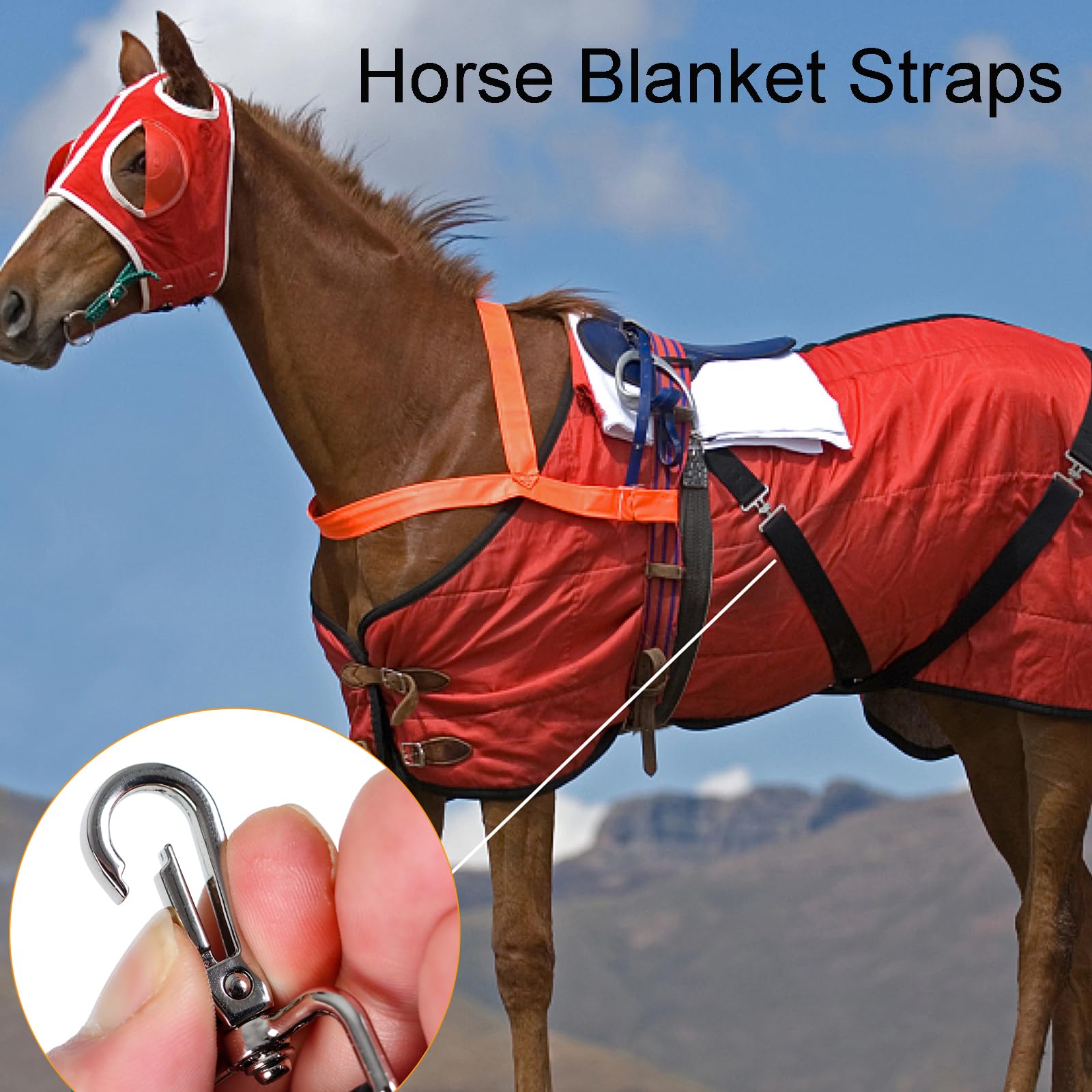 Adjustable Elastic Horse Blanket Leg Straps with Metal Double Swivel Snaps - Stretchy Replacement Belly Straps for Winter Horse Blankets (Black, 4 Pieces) - Perfect for Securing Horse Blankets in Cold Weather & Preventing Slippage During Riding or Turnout